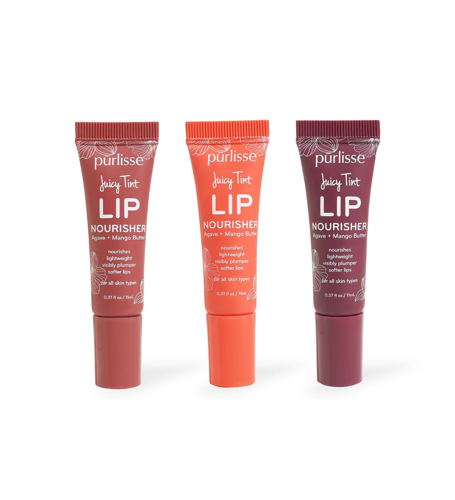 Purlisse Lunar New Year Lip Set Juicy Tint Lip Nourisher Plum Coral Nude Cream Shine (0.38 oz each) Buildable Hydration & Color - Buy Online on GoSupps.com