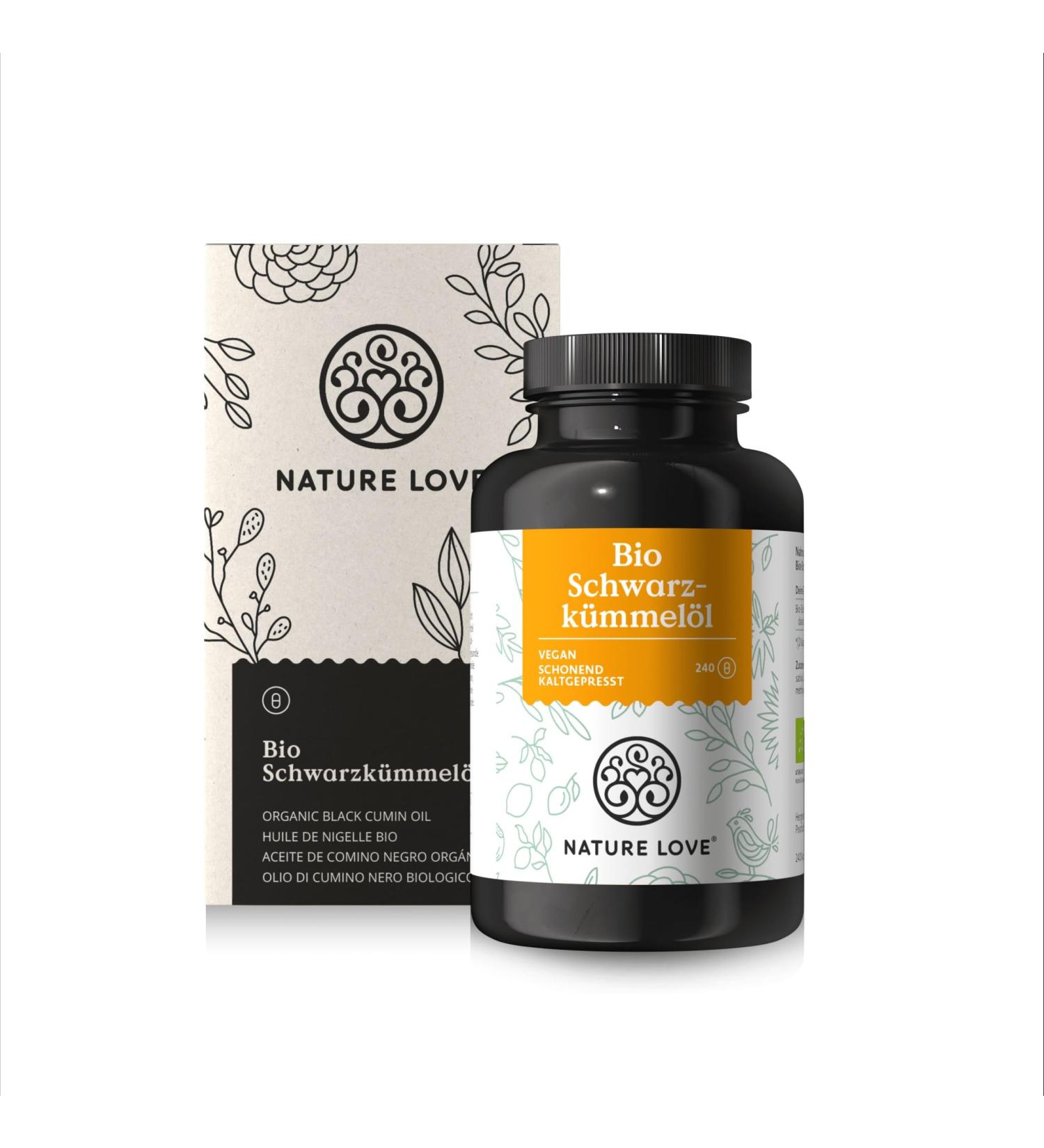 Nature Love Organic Black Cumin Oil - 240 Vegan Capsules | 1000mg Daily Dose | Cold-Pressed & Lab Tested | 50% Linoleic Acid - Shop Internationally - Buy Online on GoSupps.com