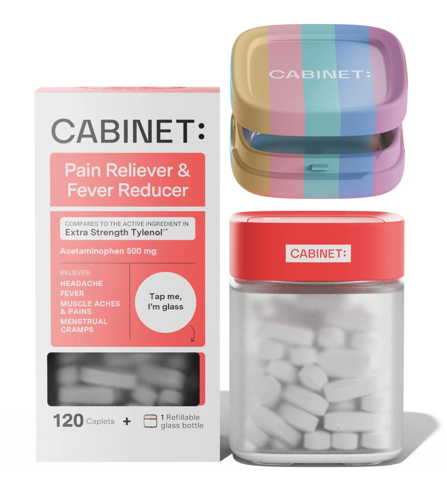 Cabinet: 500mg Acetaminophen for Headache Relief Toothaches Sore Throat and Fever Reducer Includes 1 Refillable Medicine Jar 120 Tablets Refillable Glass Jar - w/Travel Tin 120 Tablets (Pack of 1) - Buy Online on GoSupps.com
