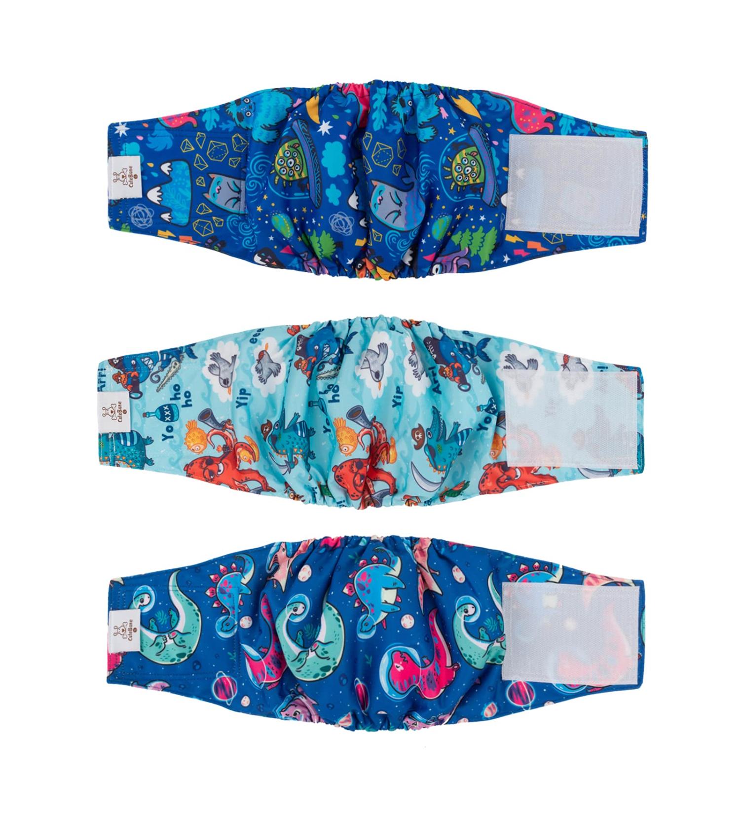 Cutebone Male Washable Dog Diapers - 3 Pack Reusable Belly Bands with High-Suction Velcro | Flexible XS Size (23-28cm) - Ideal for Potty Training - Buy Online on GoSupps.com