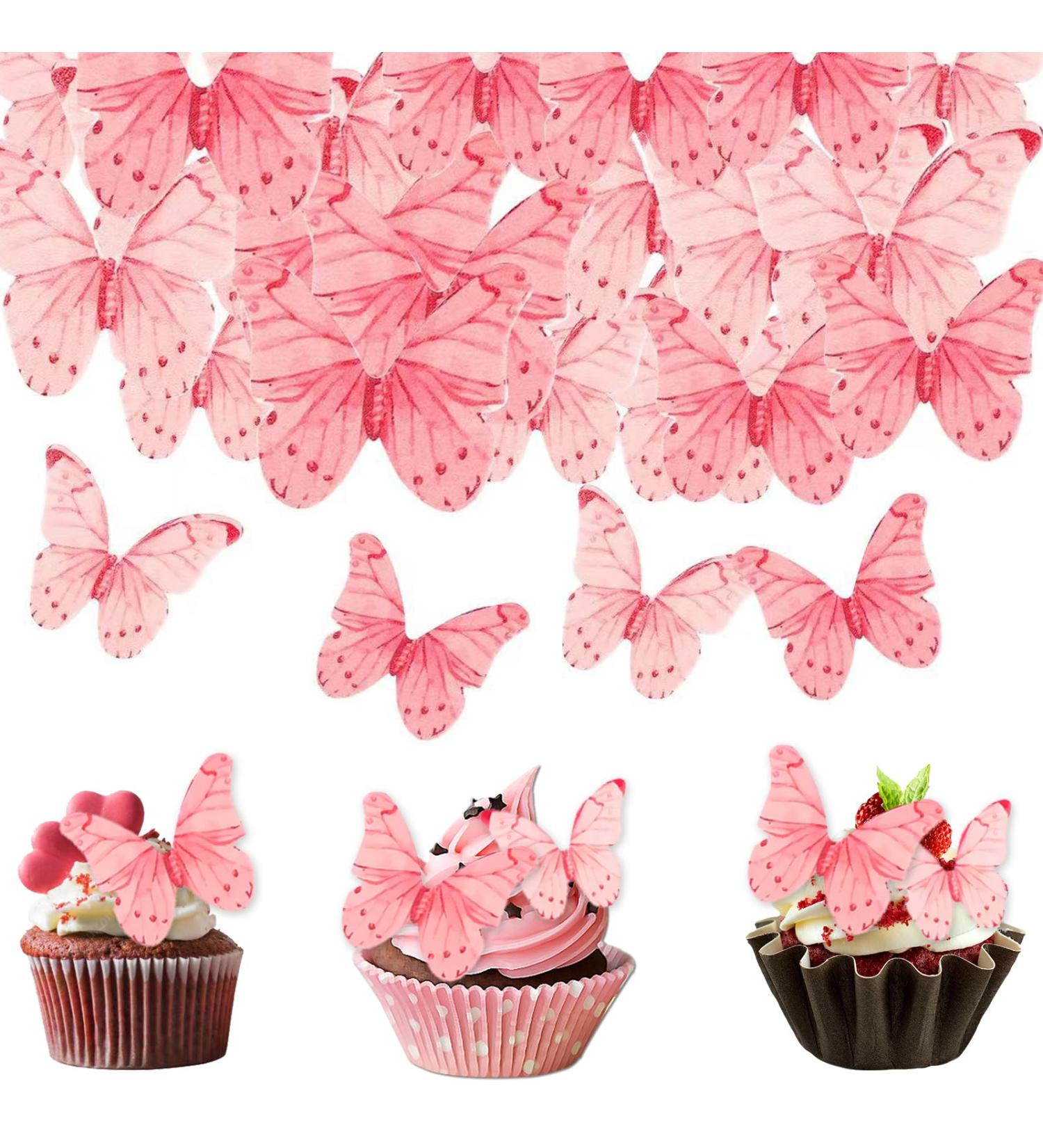 40 Pcs Pink Butterfly Cupcake Decoration Butterfly Edible Wafer Cupcake Toppers 3D Edible Butterfly Cake Topper Party Wedding Anniversary Birthday Party Cupcake Decoration - Buy Online on GoSupps.com