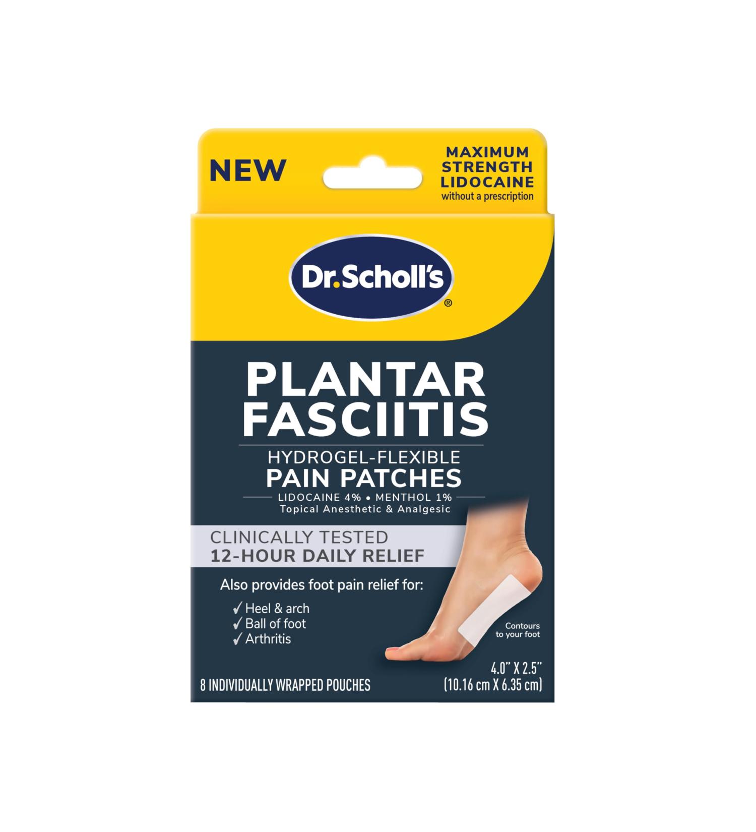 Dr. Scholl's Plantar Fasciitis Pain Patches - 12-Hour Relief with Hydrogel Technology | 8 Ct - Clinically Tested Flexible & Effective with Lidocaine & Menthol - Buy Online on GoSupps.com