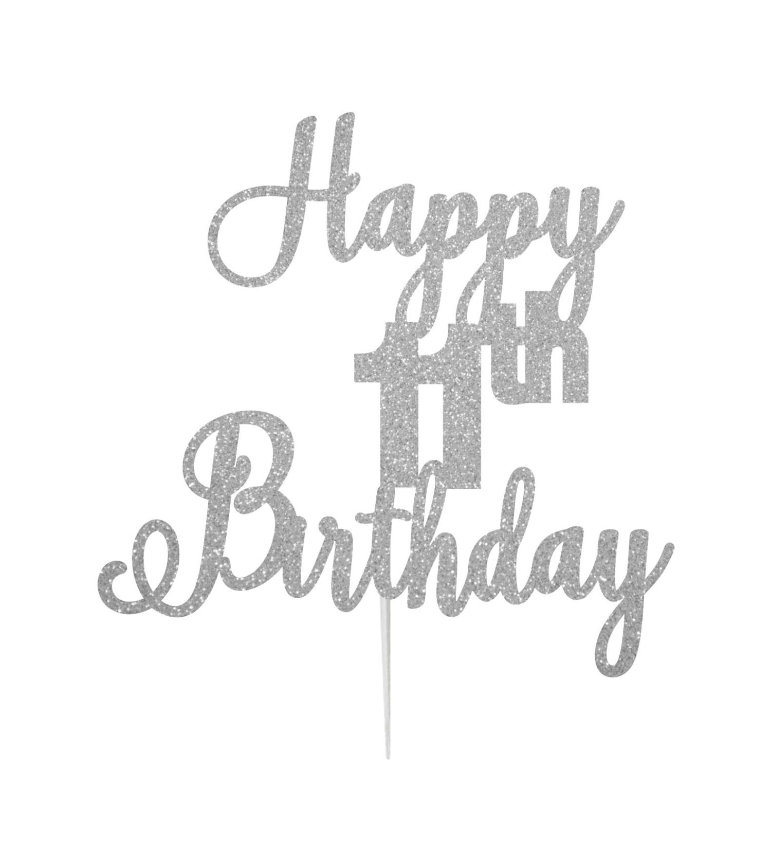 LissieLou Happy 11th Birthday Cake Topper in Pretty Glitter Card Made in the UK - Silver - Buy Online on GoSupps.com