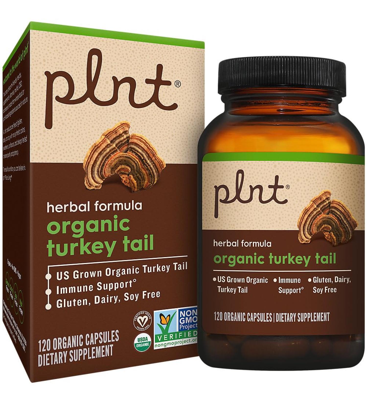 plnt Organic Turkey Tail - Mushroom Herbal Formula for Immune Support (120 Organic Capsules) 120 Count (Pack of 1) - Buy Online on GoSupps.com