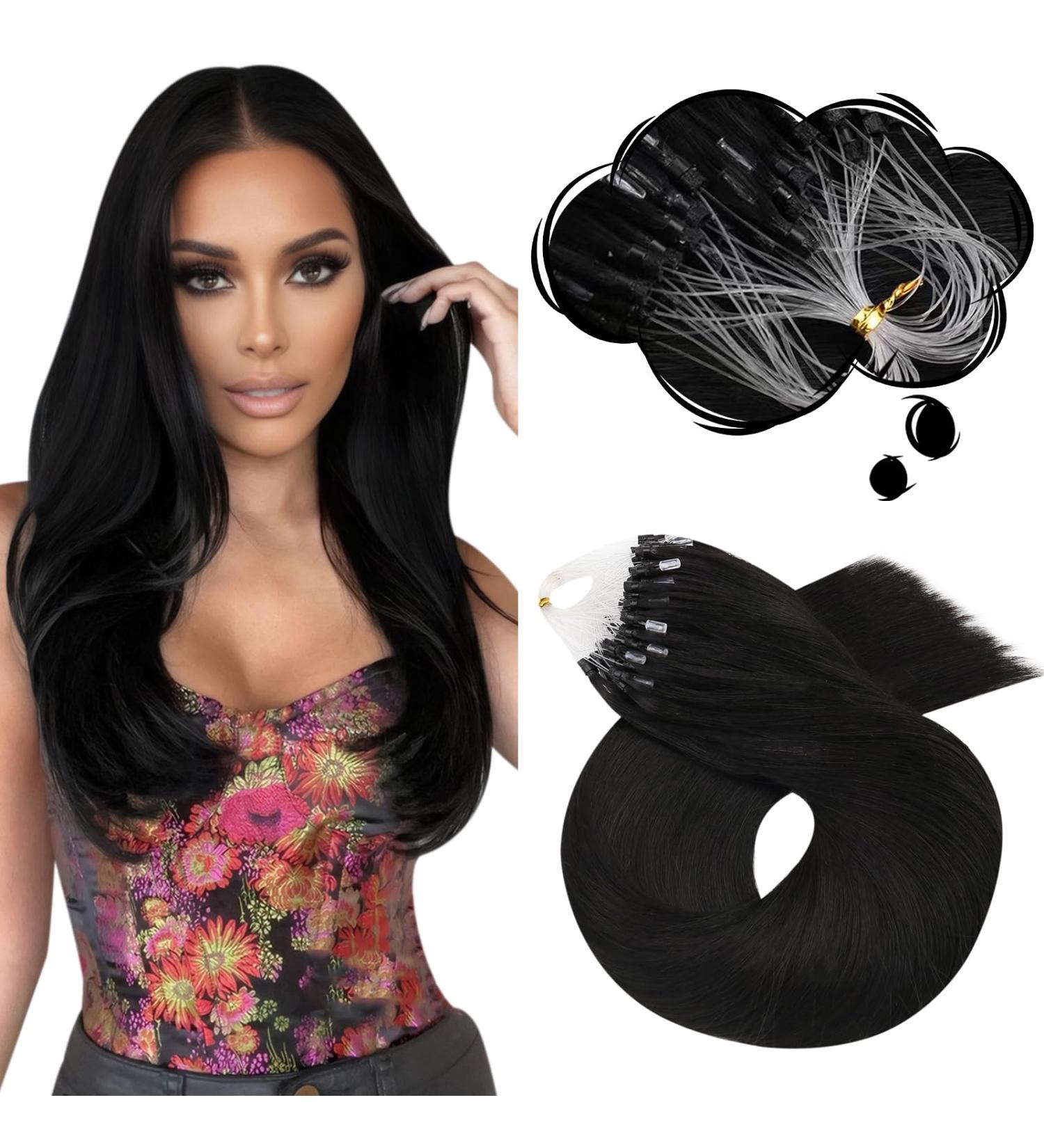 Moresoo Microring Extensions 1g Remy Real Hair - Black #1B - 40cm Cold Fusion Micro Loop Hair Extensions - Thick 50g - Buy Online on GoSupps.com