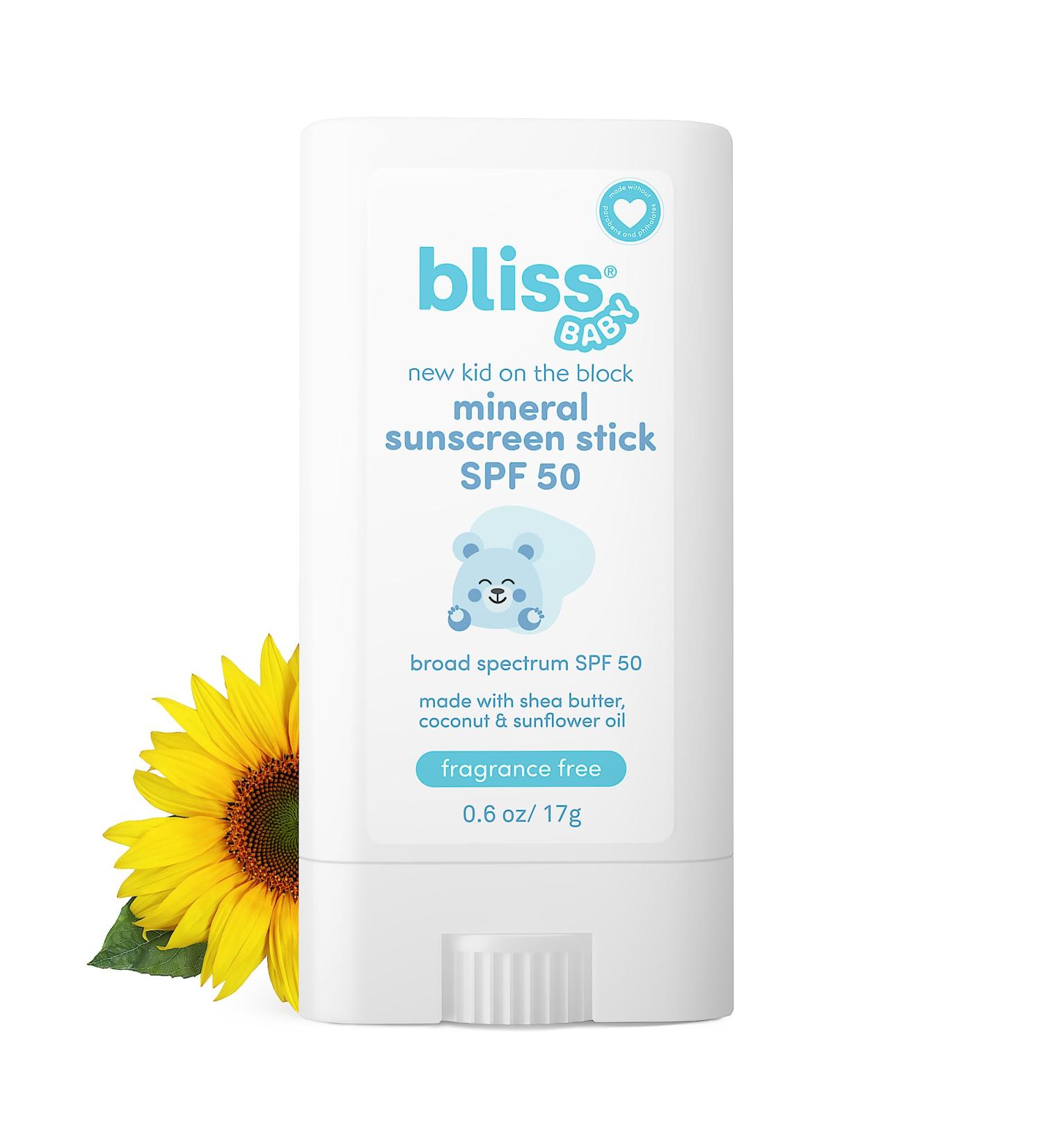 Bliss Baby Mineral Face Sunscreen Stick SPF 50 Natural Zinc Oxide Unscented Hypoallergenic & Dermat Tested Water-Resistant Vegan Sensitive Skin - For Toddlers Babies Kids & Whole Family - Buy Online on GoSupps.com