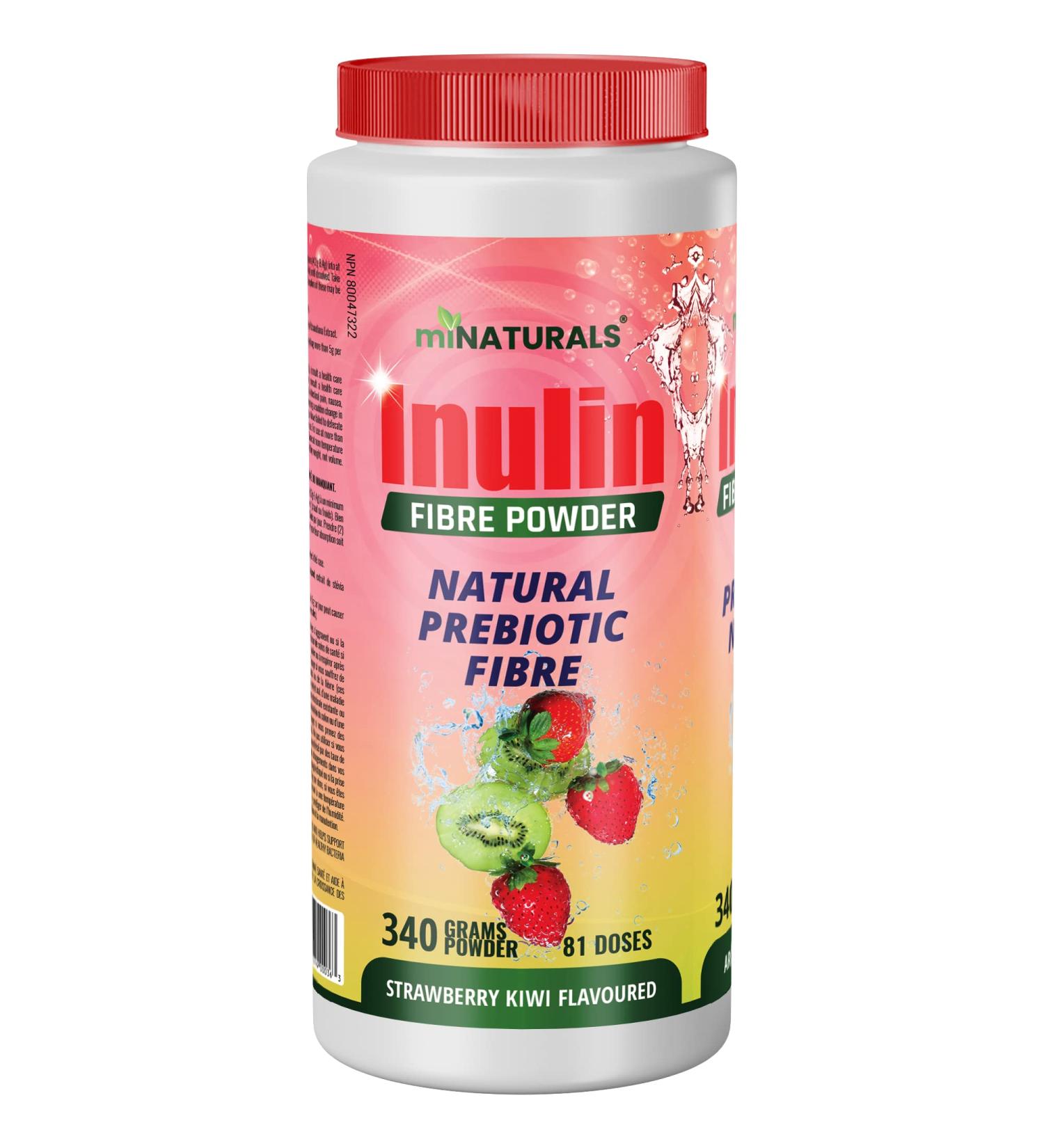 miNATURALS Pure Inulin Fiber Powder - Natural Prebiotic Fibre Supplement (340g - 106 Doses) - Strawberry/Kiwi Flavoured - Buy Online on GoSupps.com