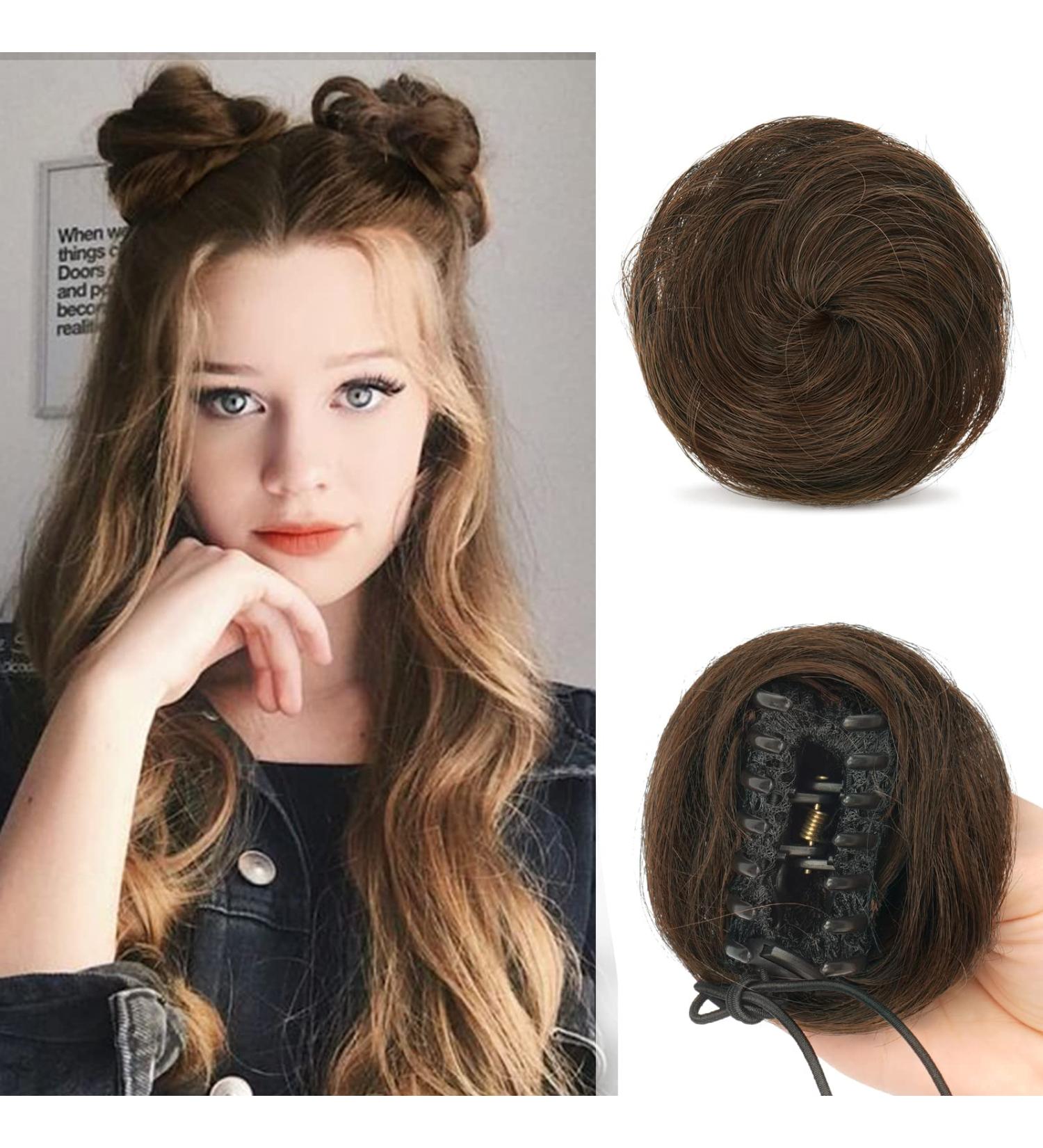 Sofeiyan 2PCS Mini Claw Clip Cat Ears Hair Bun Extension - Darkest Brown & Light Auburn Mixed - Buy Online on GoSupps.com