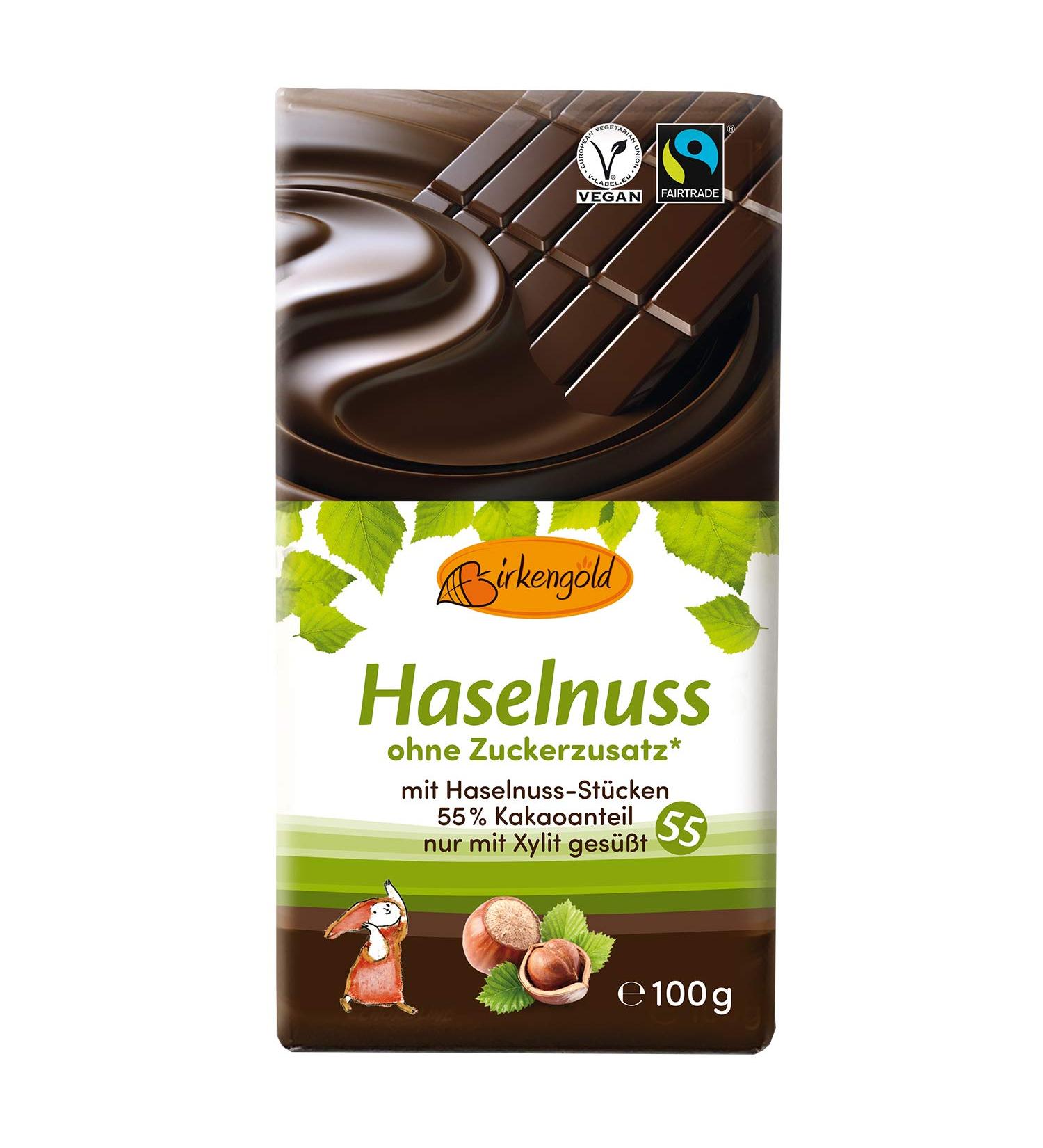 Buy Birkengold Hazelnut Chocolate 100g - No Added Sugar 55% Cocoa Sweetened with Xylitol Vegan & Fair Trade - Shop Internationally! - Buy Online on GoSupps.com