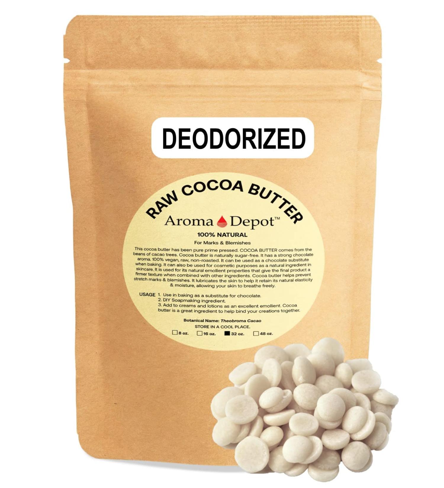 2 lb. Deodorized Cocoa Butter Wafers - Food-Grade Vegan Non-GMO for Skin, Body, Hair Care | DIY Body Butter, Lotions, Chocolate Bars, Creams | Reduces Fine Lines, Wrinkles - Ideal for Eczema, Psoriasis - Buy Online on GoSupps.com