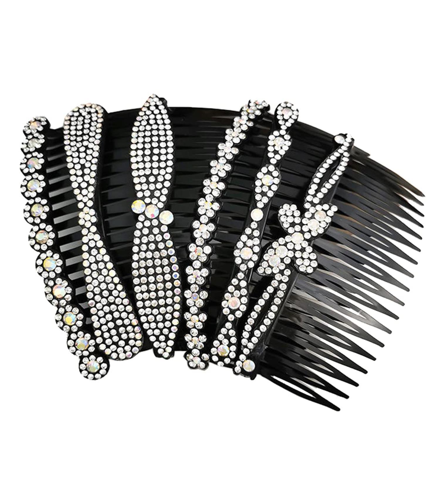 Cableif hair socket comb with rhinestone teeth hair comb side hair twist kamm hair clip for women girls bride beads crystal hair accessories (6-white)