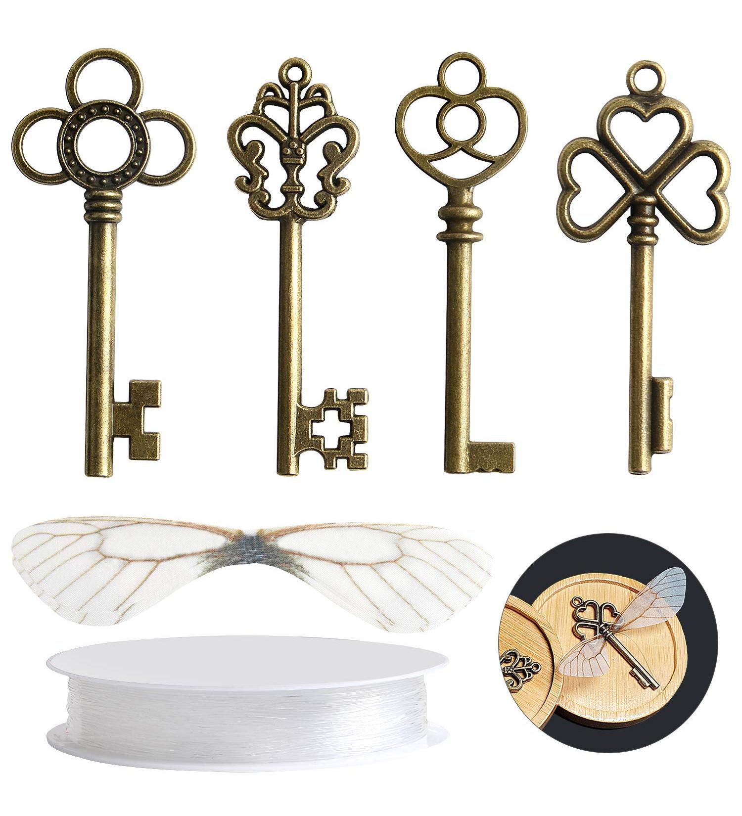 SANNIX Vintage Skeleton Keys Charms with Dragonfly Wings - DIY Jewelry Making Kit for Wedding Party Favors and Decor - Buy Online on GoSupps.com