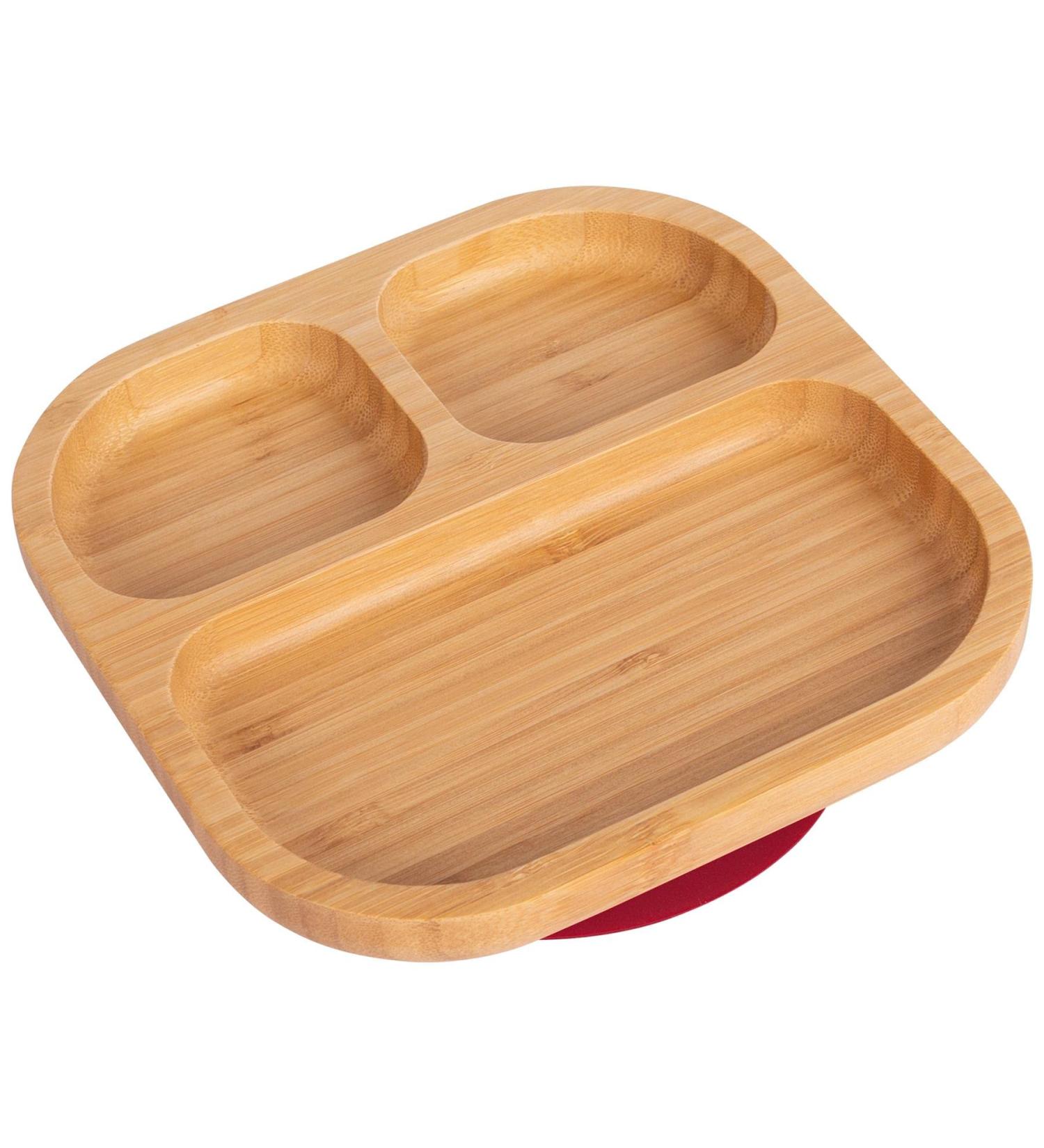 Tiny Dining Children's Segmented Bamboo Dinner Plate with Suction Cup - Ideal for Baby Toddler Weaning - Eco-Friendly Kids Food Plate (Red) - Buy Online on GoSupps.com