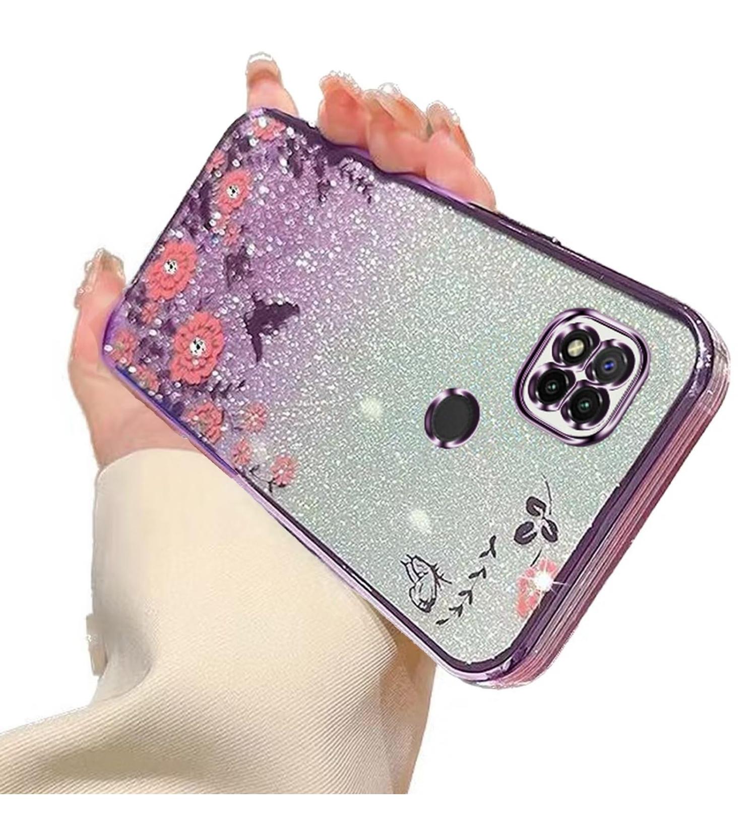 Tivenfezk Nadoli Glitter Diamond Case for Xiaomi Redmi 9C - Sparkle Flower Butterfly Soft Gradient Silicone Cover - Glossy Protective Shell in Purple - Buy Online on GoSupps.com