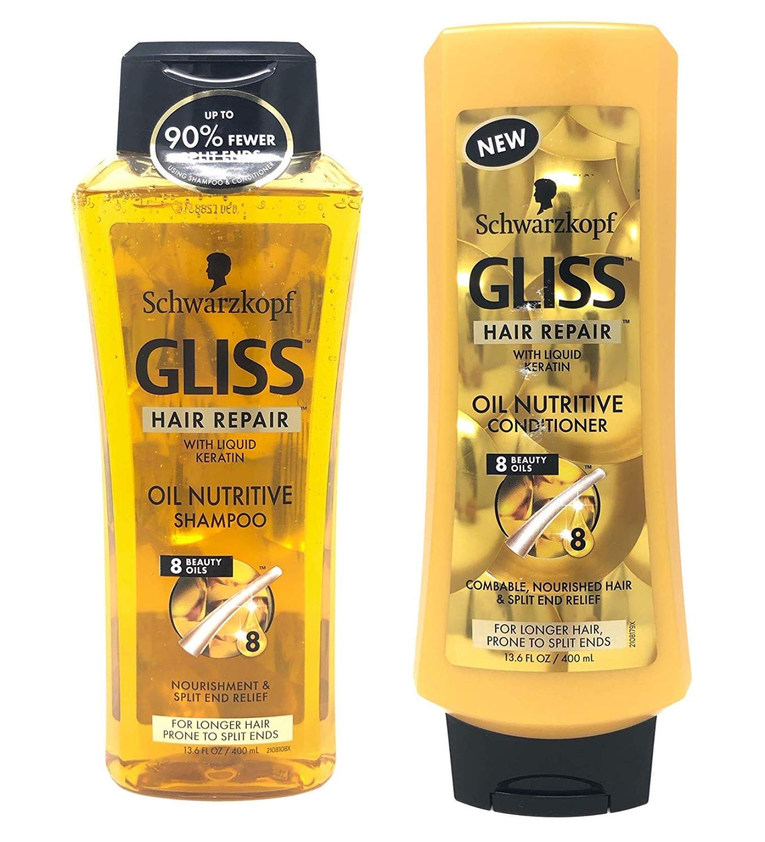 Gliss Hair Repair - Oil Nutritive for Hair Prone to Split Ends - Shampoo & Conditioner Set - Net Wt. 13.6 FL OZ (400 mL) Per Bottle - One Set