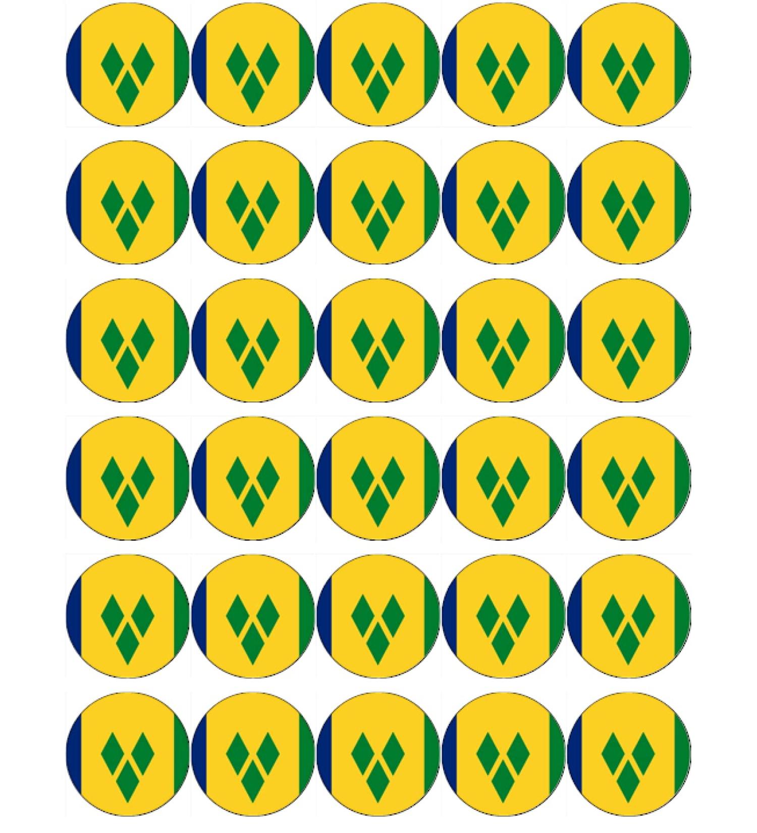 30 Saint Vincent and the Grenadines Flags Cupcake Toppers Edible Wafer Paper Fairy Cake Toppers Birthday Cake Decorations