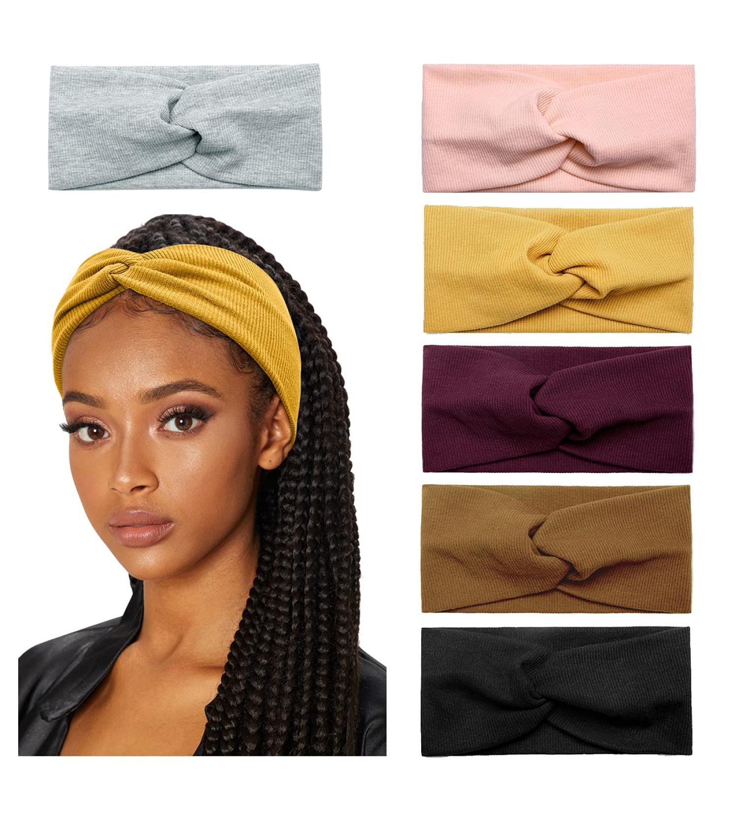 Huachi Turban Headbands for Women - 6 Pack Wide Knotted Elastic Head Wraps for Yoga and Workout - Solid Color Hair Accessories for Teen Girls - Buy Online on GoSupps.com