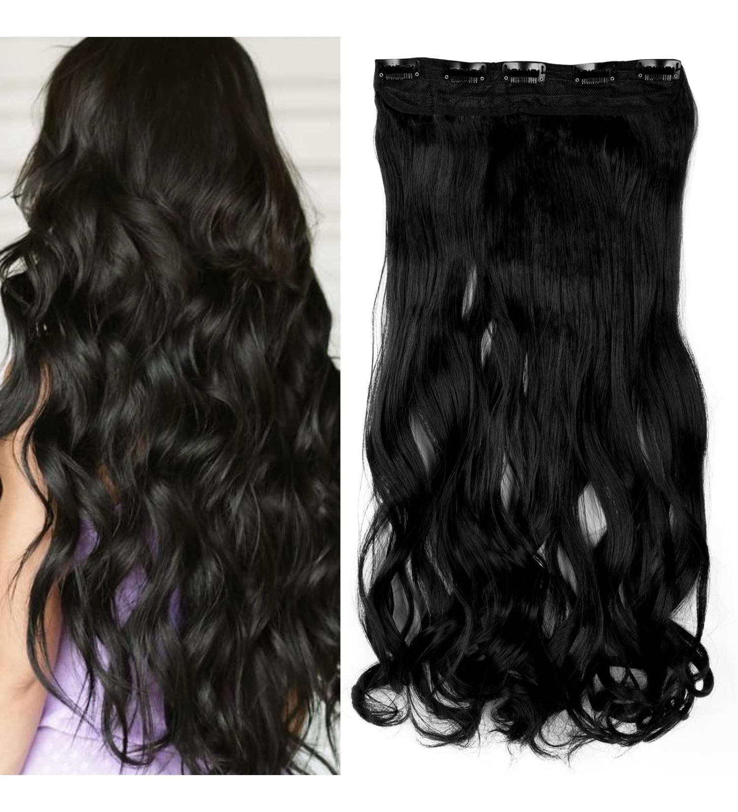 S-noilite Fashion One Piece Clip in Hair Extensions 24 Inch - Dark Black Curly Wavy Hairpiece - Buy Online on GoSupps.com