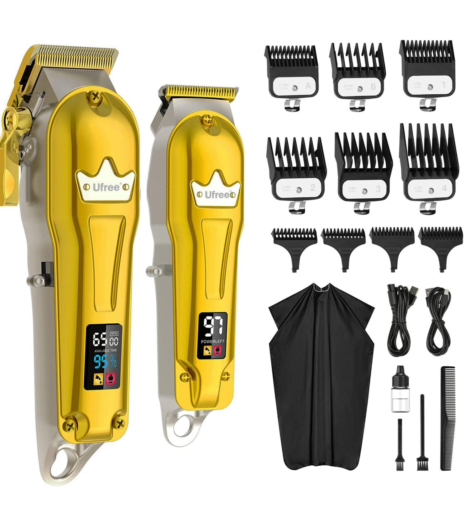 Ufree Professional Hair Clippers for Men - Cordless Metal Barber Trimming Set with LCD Display | Beard Trimmer & Edgers | Ideal Gifts for Men - Gold - Buy Online on GoSupps.com