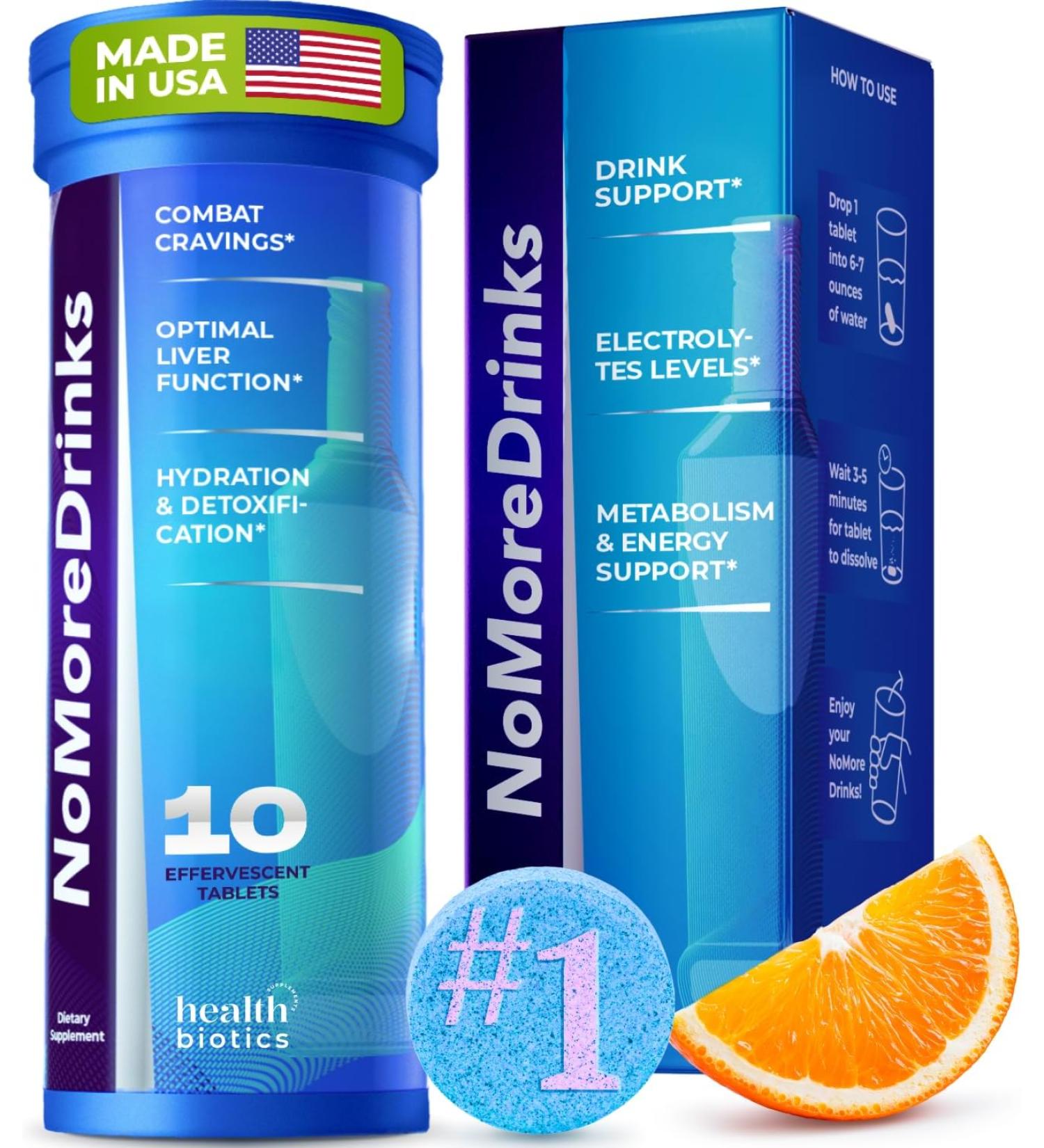 NoMoreDrinks Anti Alcohol Craving Supplement | Liver Detox & Combat Cravings | Energy Support Alcohol Replacement Drink | Organic Milk Thistle Supplement & Dandelion Root & 5HTP | (10) Energy Pills - Buy Online on GoSupps.com