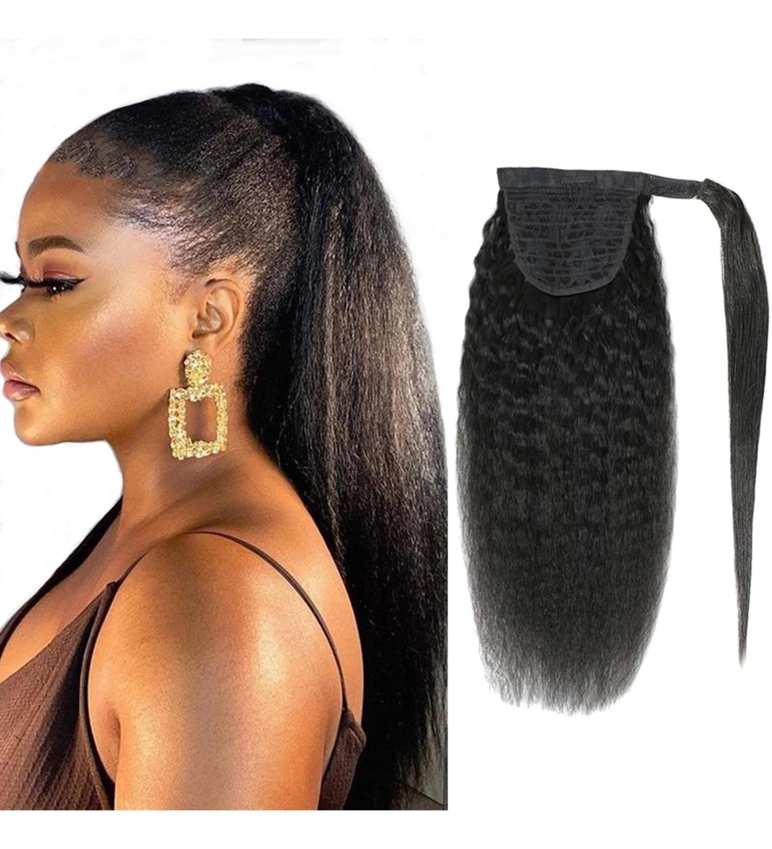 Luovce Ponytail Extension Human Hair Kinky Straight Ponytail Hair Extension 16 inches 16 inches Ponytail - Buy Online on GoSupps.com
