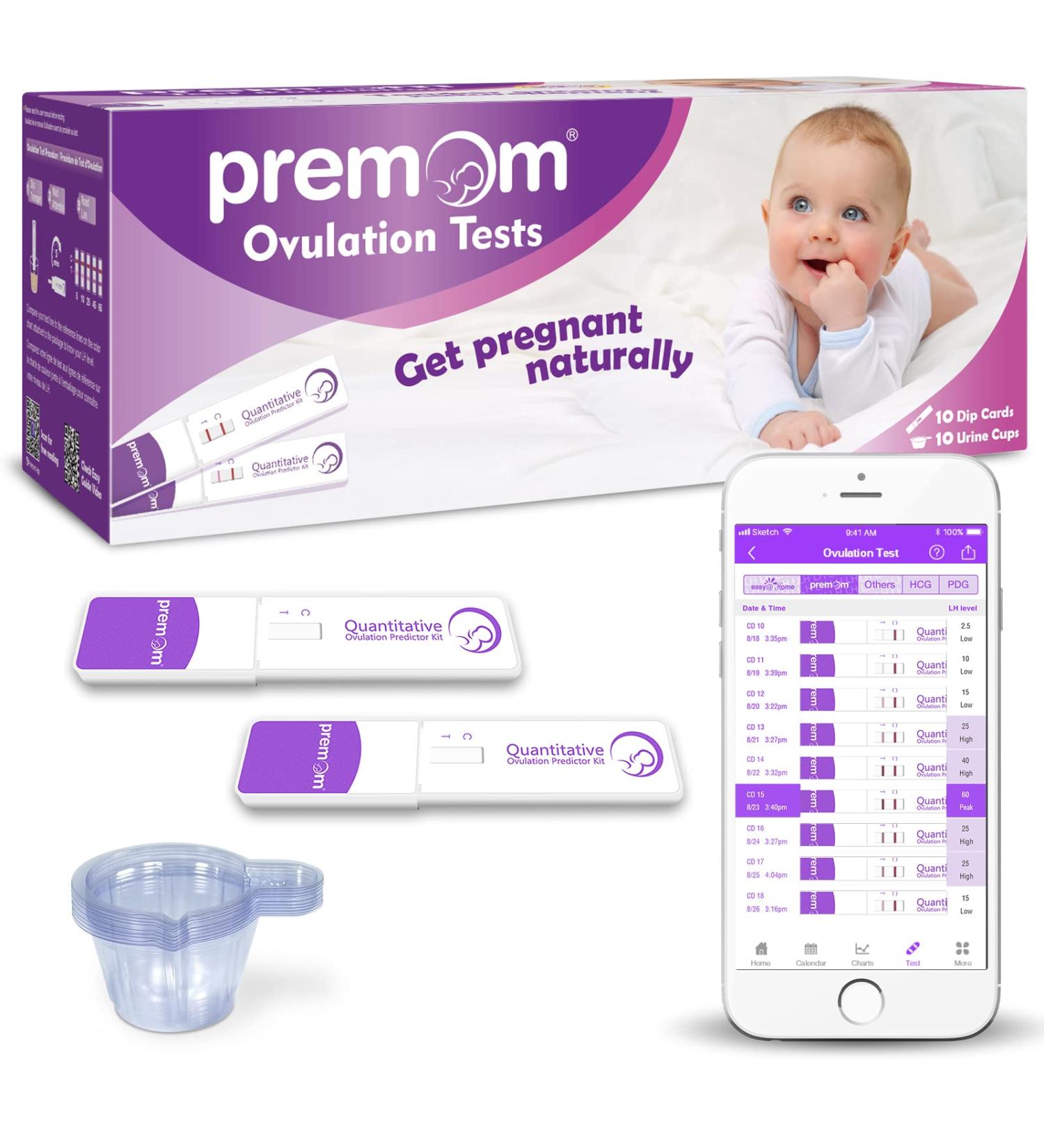 Premom Quantitative Ovulation Test Dip Card with Digital Ovulation Reader App | Numerical LH Tests - 10 Free Urine Cups Included - Buy Online on GoSupps.com