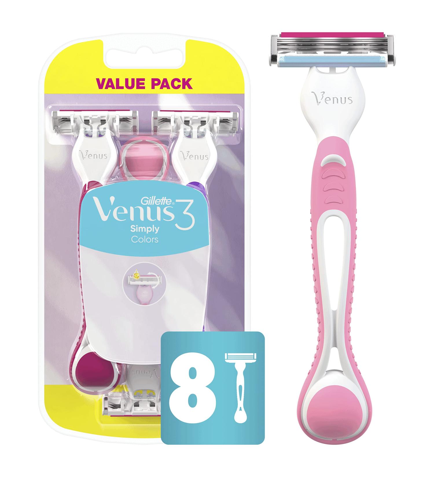 Gillette Venus Simply3 Disposable Razors for Women 8 Count - Close and Comfortable Shave - 8ct - Buy Online on GoSupps.com