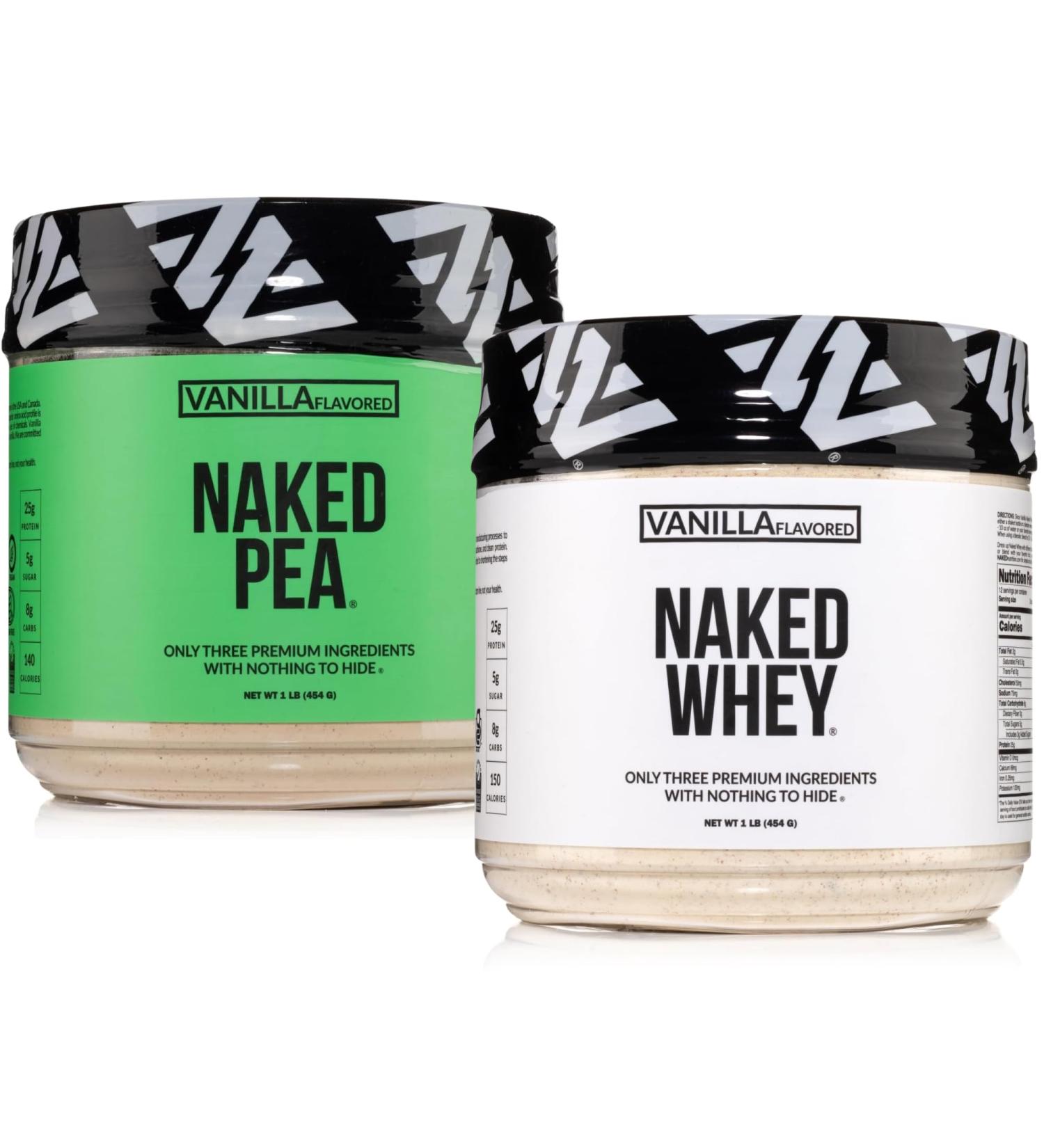 NAKED Vanilla Whey + Vanilla Pea Protein Bundle Grass-Fed Whey (1LB 12 Servings) & Vegan Pea Protein Isolate (1LB) - Muscle Growth Recovery & Wellness - Buy Online on GoSupps.com