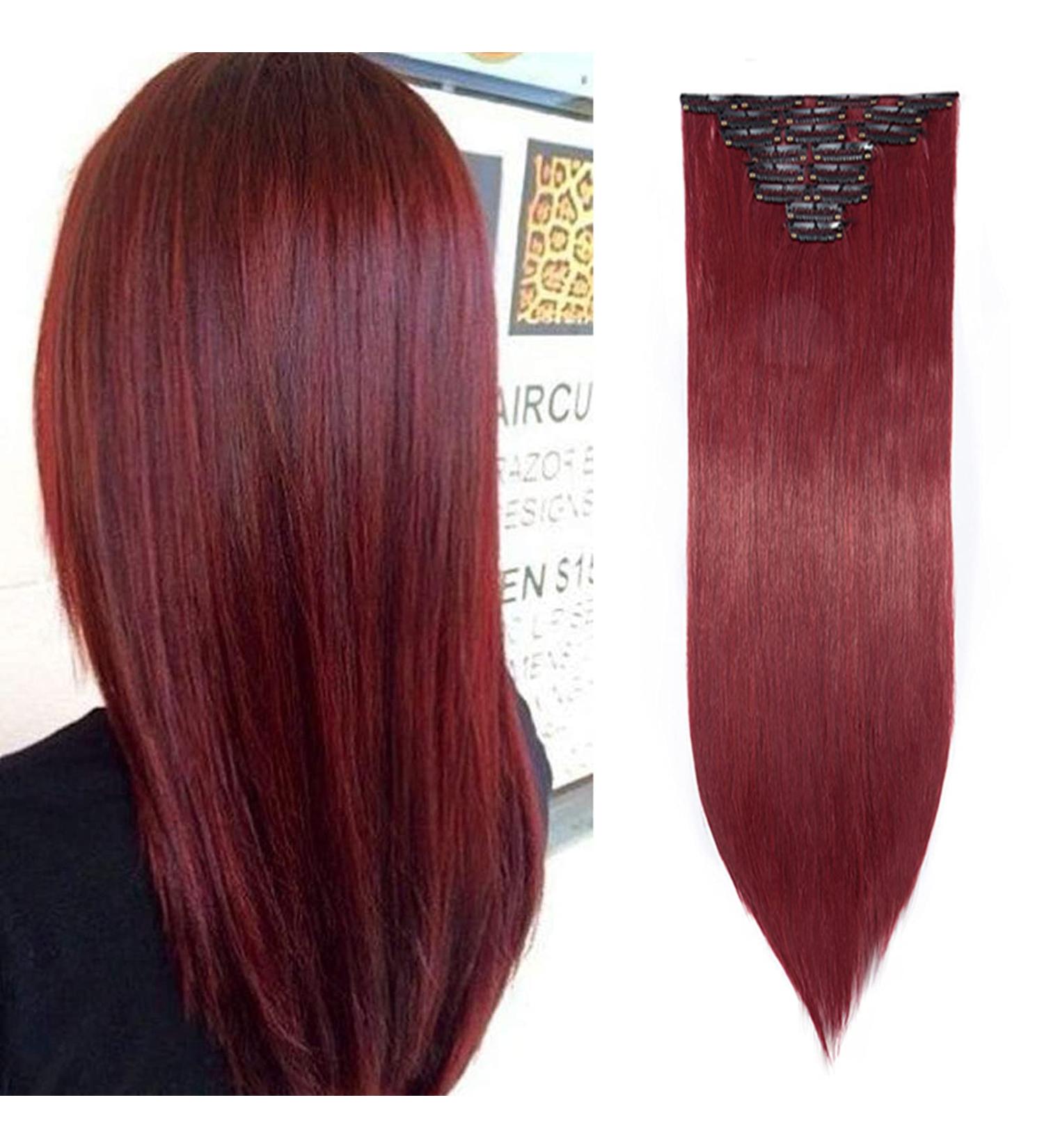 Silk-co Long Straight Clip in Hair Extensions - 26 Inch Maroon&Dark Red - 8 Pcs Full Head, Heat Resistant Synthetic - Buy Online on GoSupps.com