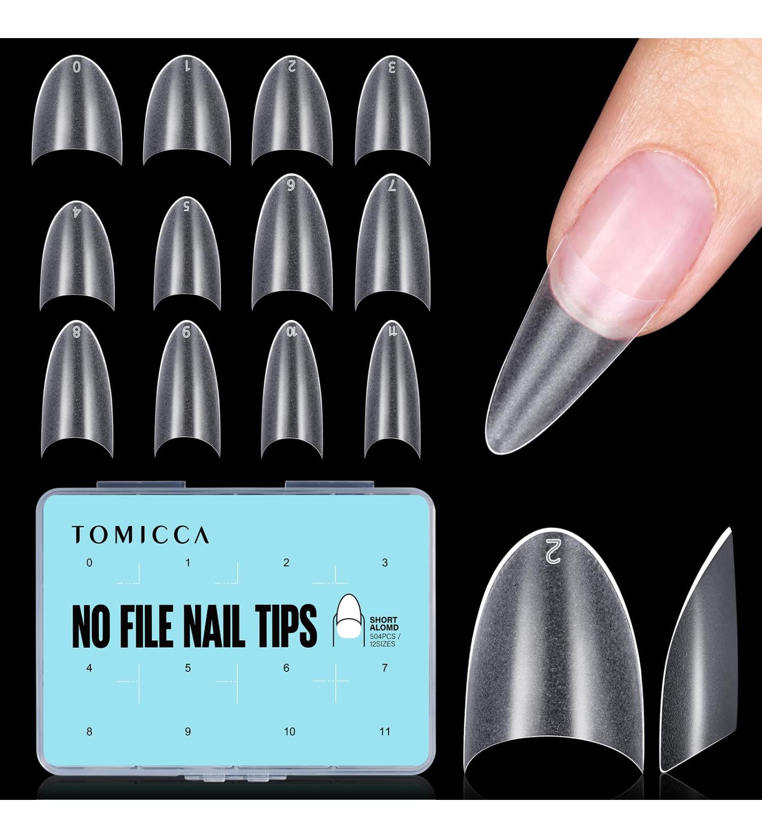 Tomicca 504 Pieces Clear Acrylic Half Cover French Fake Nail Tips - Short Almond Nail Tips Set for DIY Nail Studios 12 Sizes for Nail Extensions - Buy Online on GoSupps.com