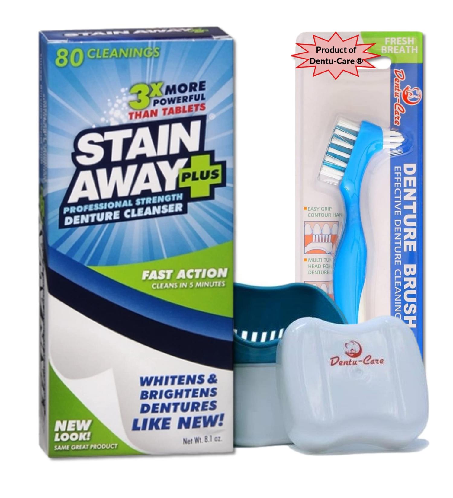 Stainaway Denture Cleaner Tablets Bundle | Dentu-Care Brush & Cup | Optimal Oral Care for Full/Partial Dentures - Buy Online on GoSupps.com