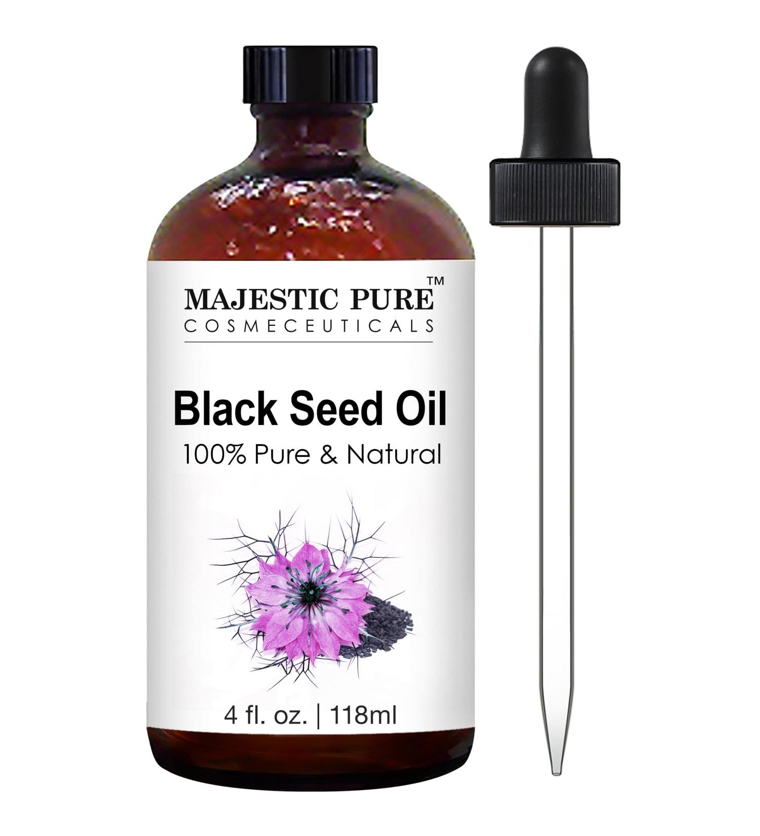MAJESTIC PURE Black Seed Oil - 100% Natural & Cold Pressed Liquid - Turkish Black Cumin Seed Oil - For Hair Growth, Skin, Face, Massage - 4 fl oz - Buy Online on GoSupps.com