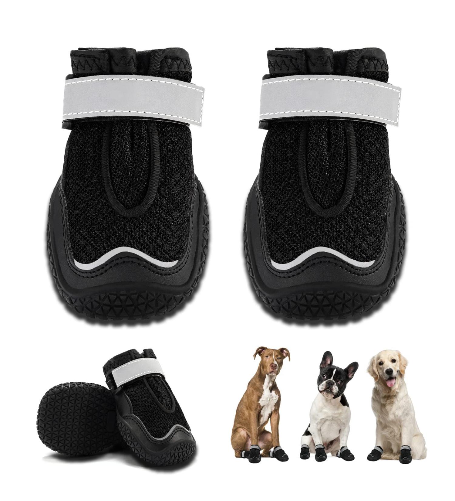 Hcpet Heat Resistant Dog Boots | Breathable Paw Protectors for Hot Pavement | Reflective Straps | Rubber Soles for Hiking | 6 Size Options | Black | 4pcs - Buy Online on GoSupps.com