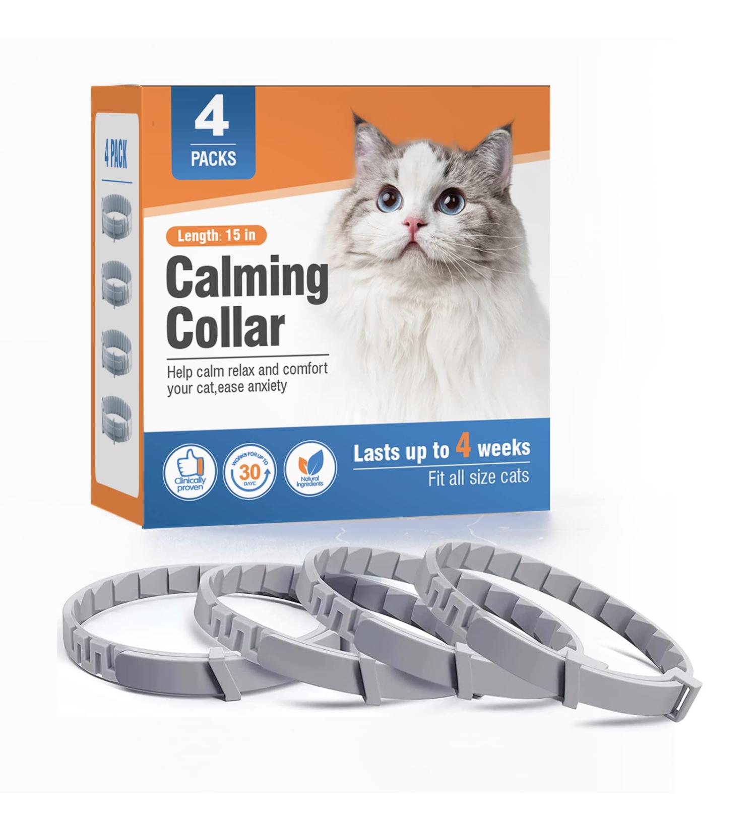 Cat Calming Collar 4 Pack - Pheromone Collar for Anxiety Relief - Long-Lasting 30 Days - Adjustable Breakaway Design - Gray - Buy Online on GoSupps.com