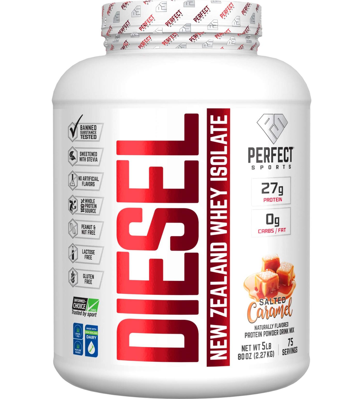 PERFECT Sports Diesel 100% New Zealand Whey Isolate Grass-Fed & Pasture Raised 5LB Salted Caramel