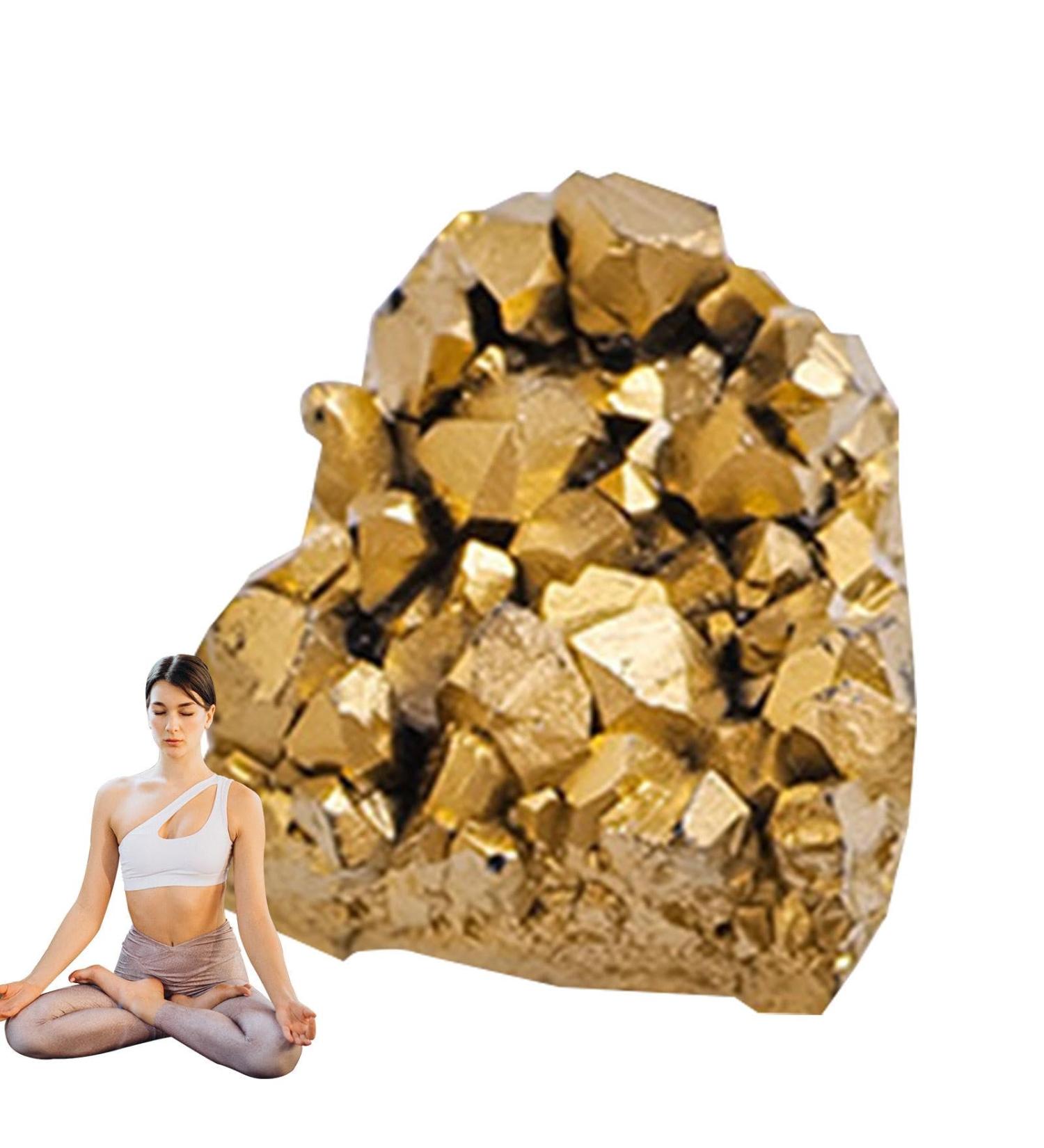 Crystal Geode | Electroplated Golden Raw Crystal - Mineral Crystal Specimen Natural Crystal Raw Gemstones Cluster for Home Decoration Crafts - Buy Online on GoSupps.com