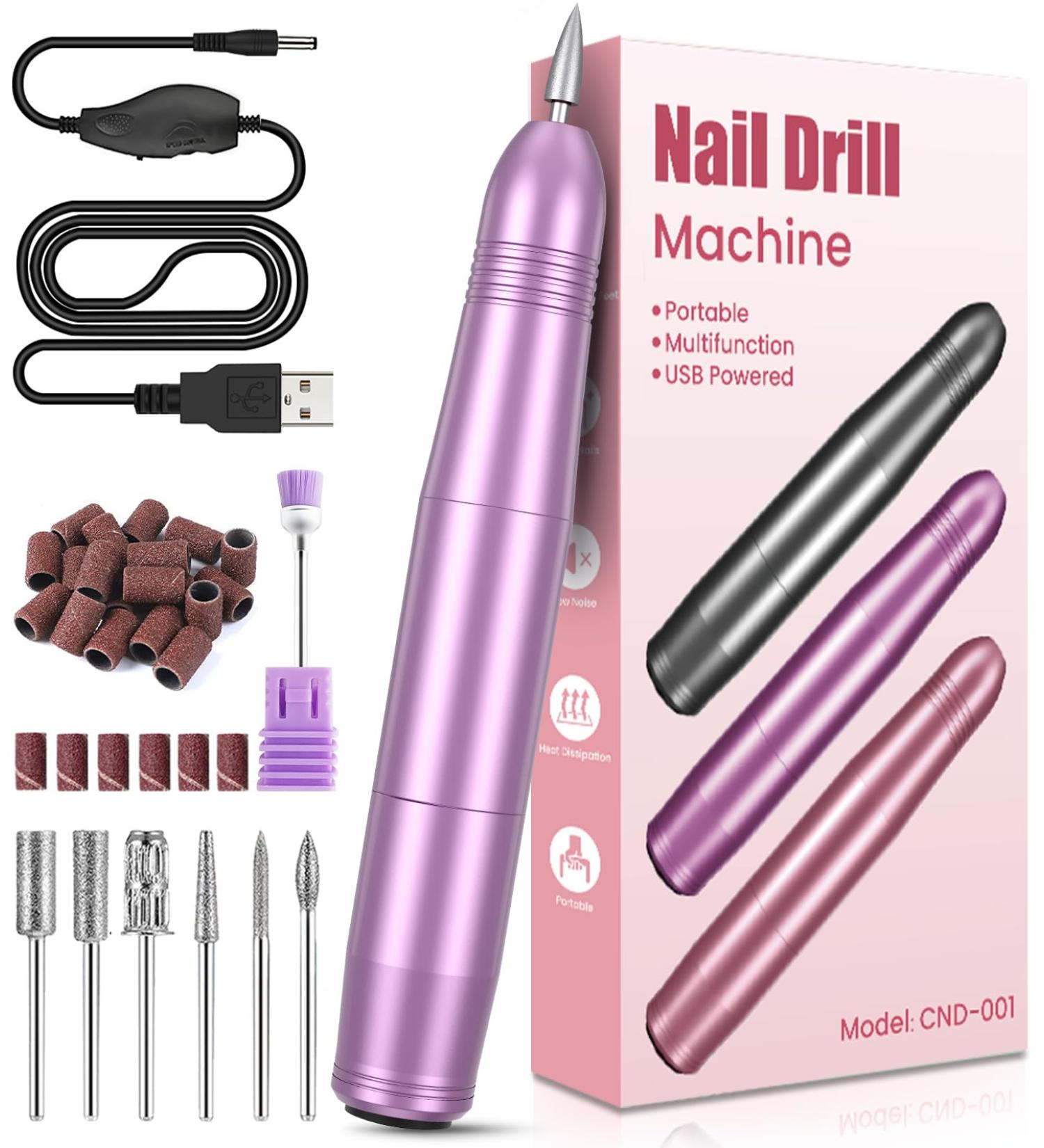 Electric Nail Drill Kit | Professional 20000 RPM E File for Acrylic Nails & Gel | Adjustable Speed Electric Manicure Pedicure Set | Perfect Gift for Beginners & Women - Purple - Buy Online on GoSupps.com