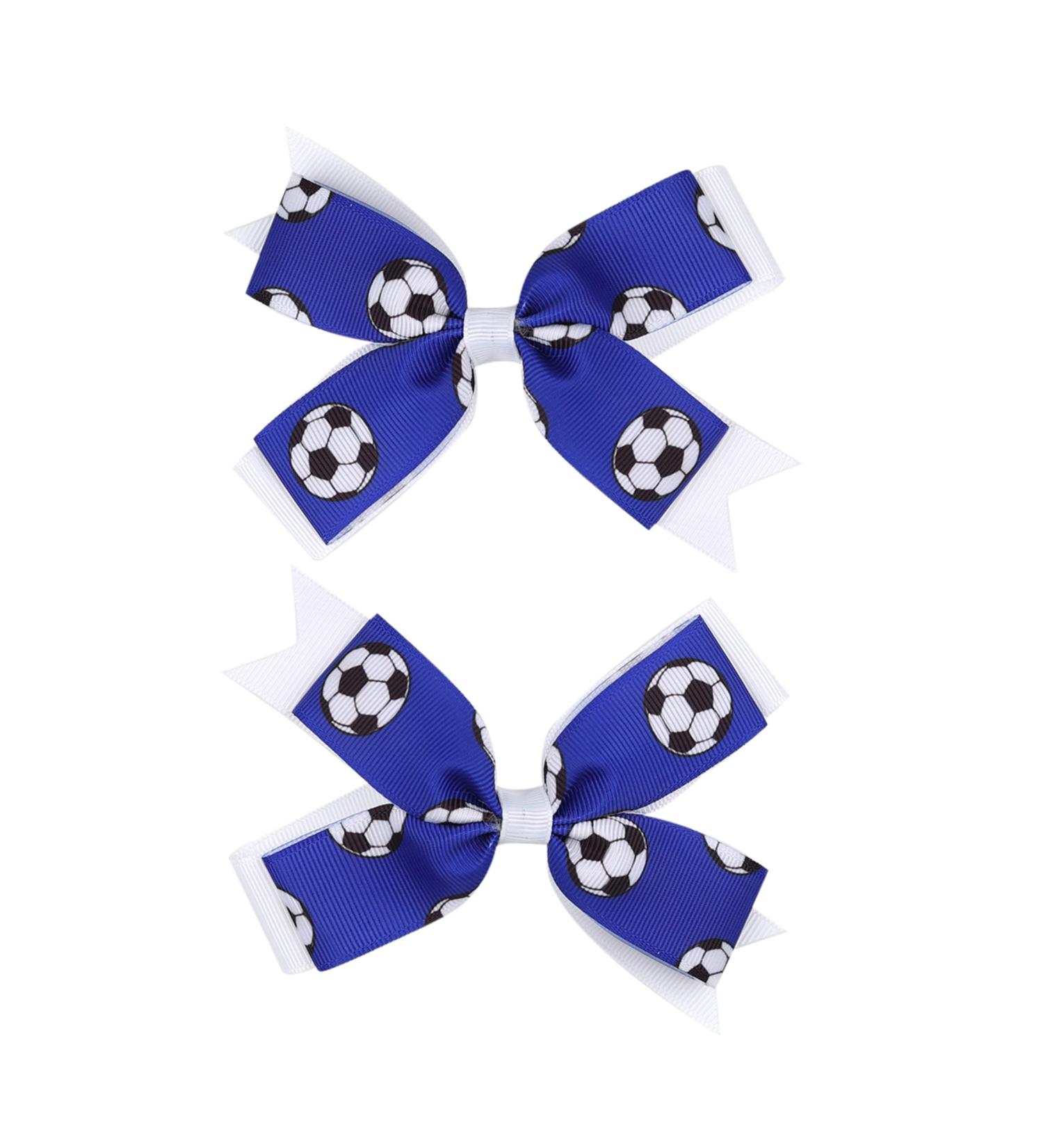 Soccer Ribbon Bow Hair Clips soccer bows Hair Accessories for girls.(FJ27) (Blue C)