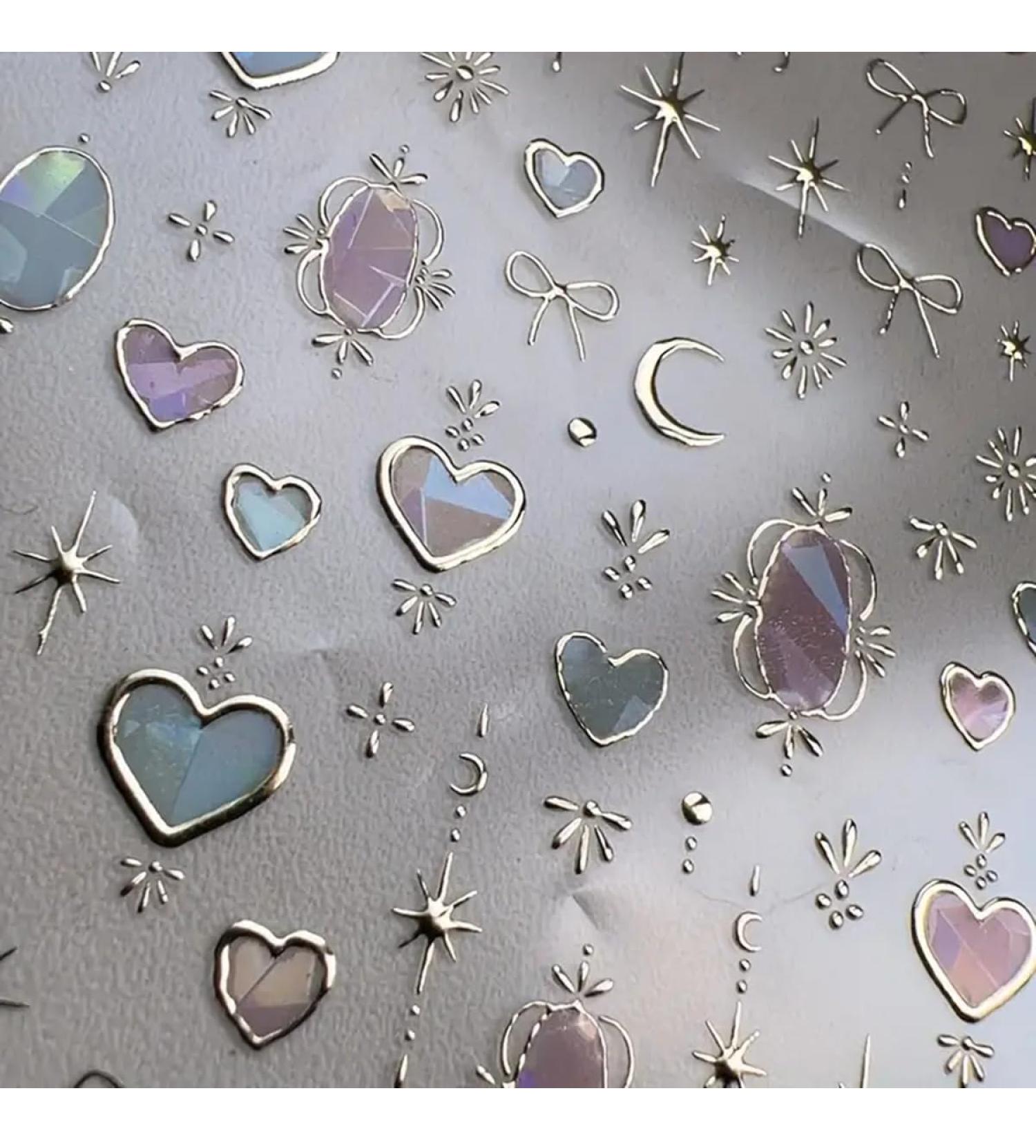Heart Moon Nail Art Stickers | 3D Gold Bronzing Star & Bow Decals | Luxury Manicure Accessories for Women & Girls - Shop Now - Buy Online on GoSupps.com
