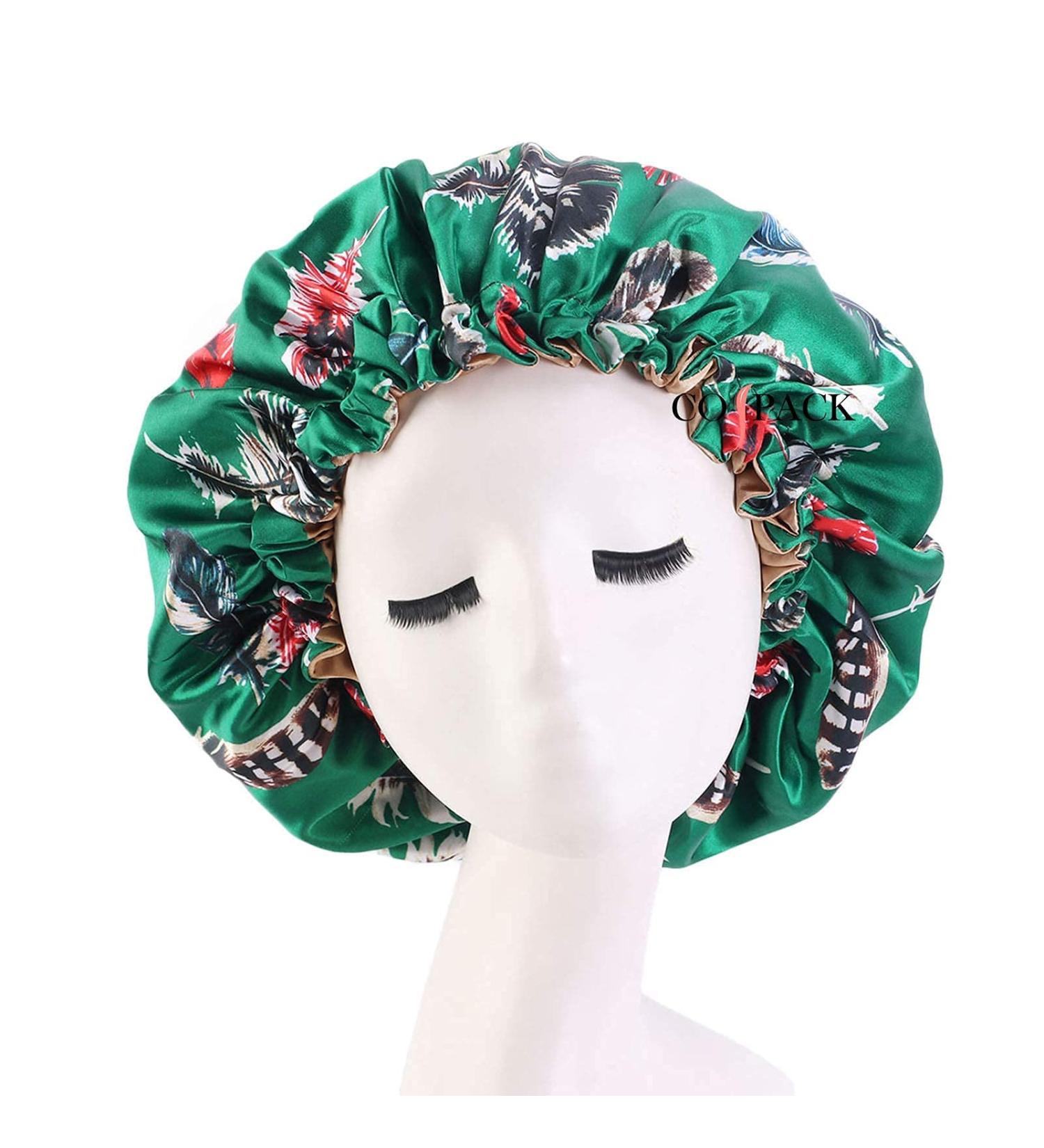 Satin Bonnet for Natural Hair - Reversible Green Silk Sleep Cap for Black Women & Curly Hair - Buy Online on GoSupps.com