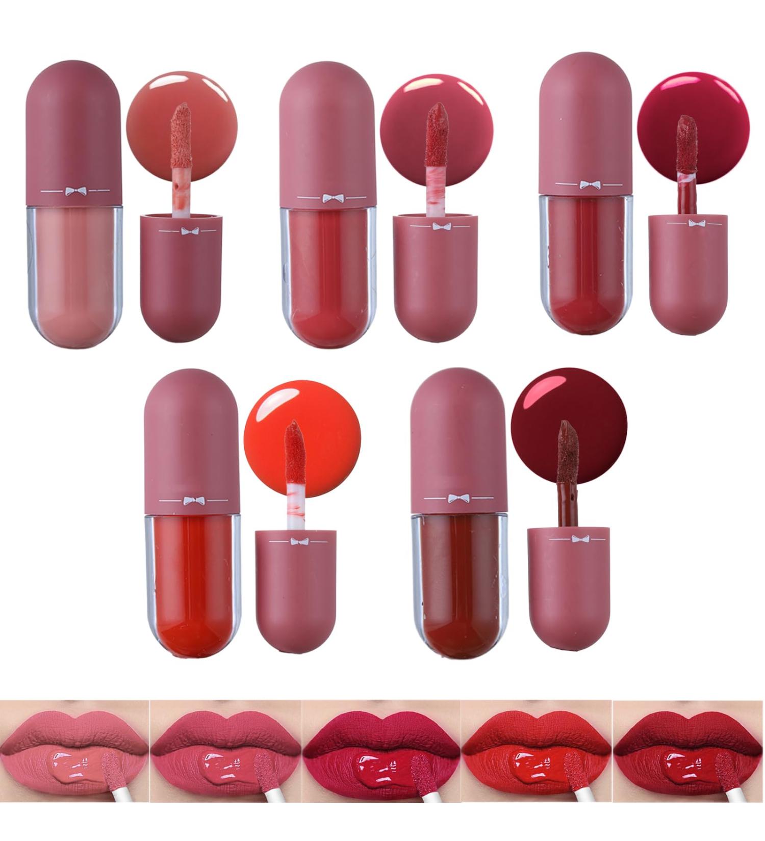 Korean Lip Gloss Mini Lip Tint Stain Set - Long Lasting & High Pigment - 5 Colors - Moisturizing Velvet Lip Tint - Matte Liquid Lipstick - 2 Fl Oz - Buy Online on GoSupps.com