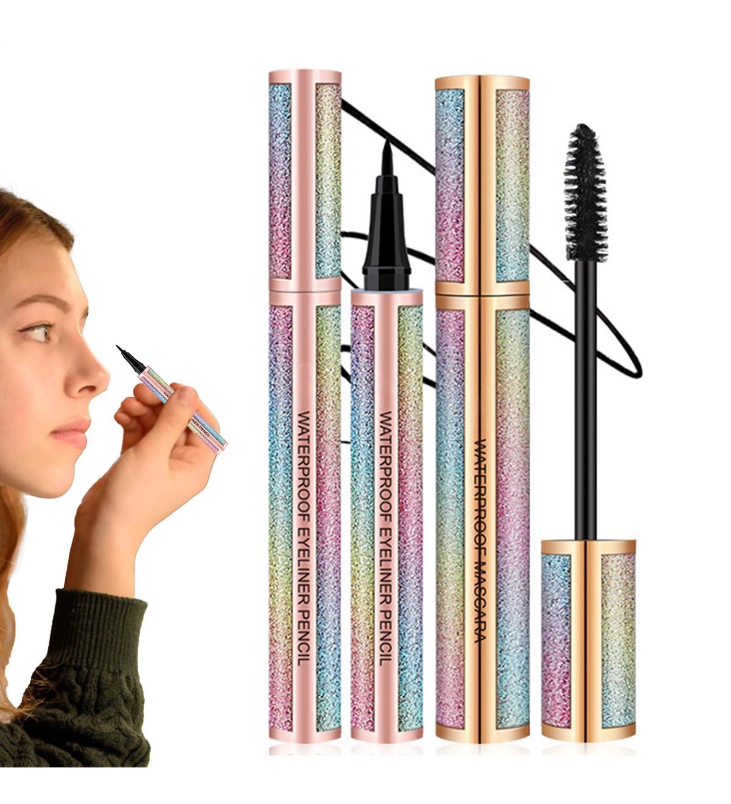 Eyeliner and Mascara Set | 4D Waterproof and Long-Lasting Makeup Volumizing and Lengthening Mascara & Waterproof Eyeliner - for women and girls perfect for dates - Buy Online on GoSupps.com