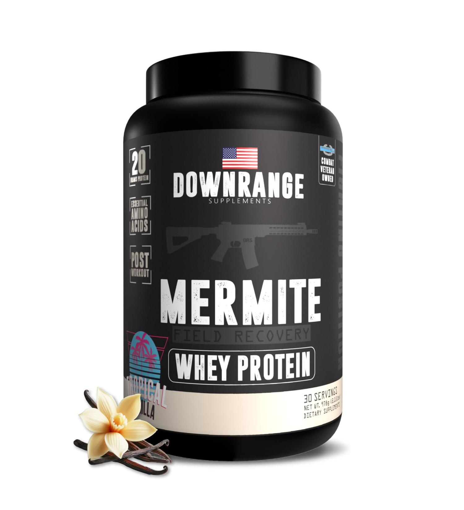 DownRange Mermite Whey Protein Powder Post Workout Muscle Recovery & Energy Support Drink Mix Supplement with 20g Whey Protein 9g Amino Acid 30 Servings (Vanilla) Tropical Vanilla 2.18 Pound (Pack of 1) - Buy Online on GoSupps.com