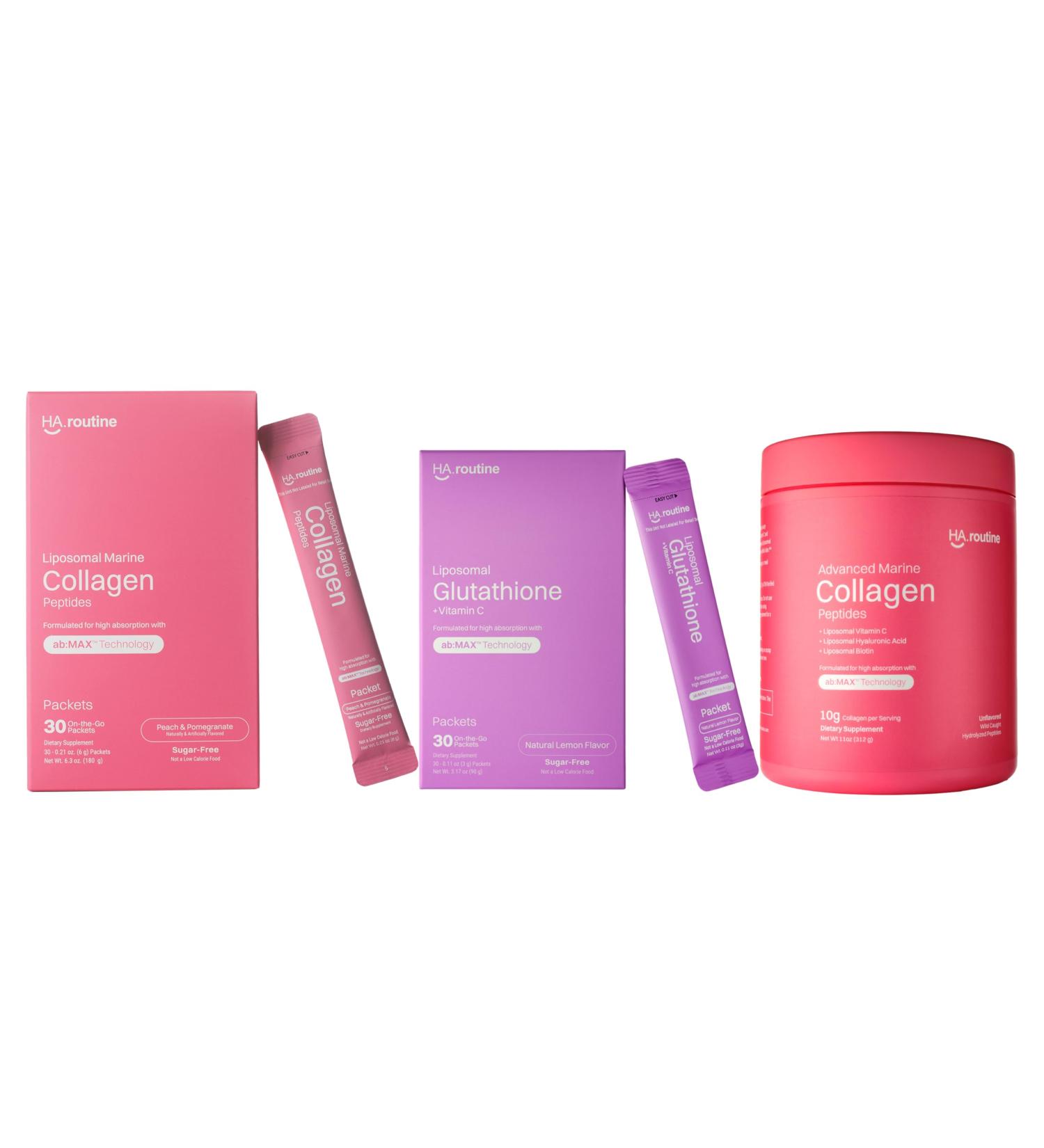 Advanced Marine Collagen Peptides + Bundle with Liposomal Marine Collagen & Glutathione Powder Sticks Triple-Action Beauty Support Premium Peptides Antioxidants & Liposomal Delivery for Daily Rad - Buy Online on GoSupps.com