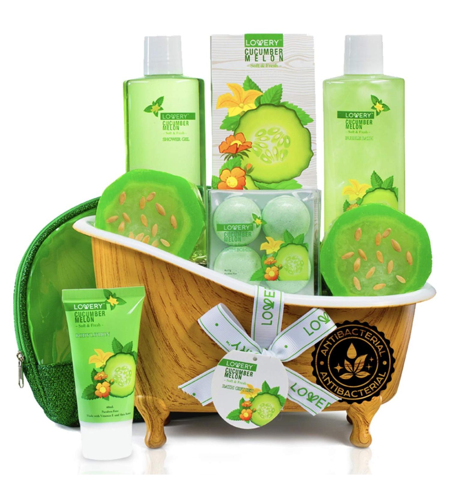 Fathers Day Home Spa Bath Basket Gift Set - Aromatherapy Kit with Natural Cucumber & Organic Melon - 12pc Skin Care Set for Men & Women - Buy Online on GoSupps.com