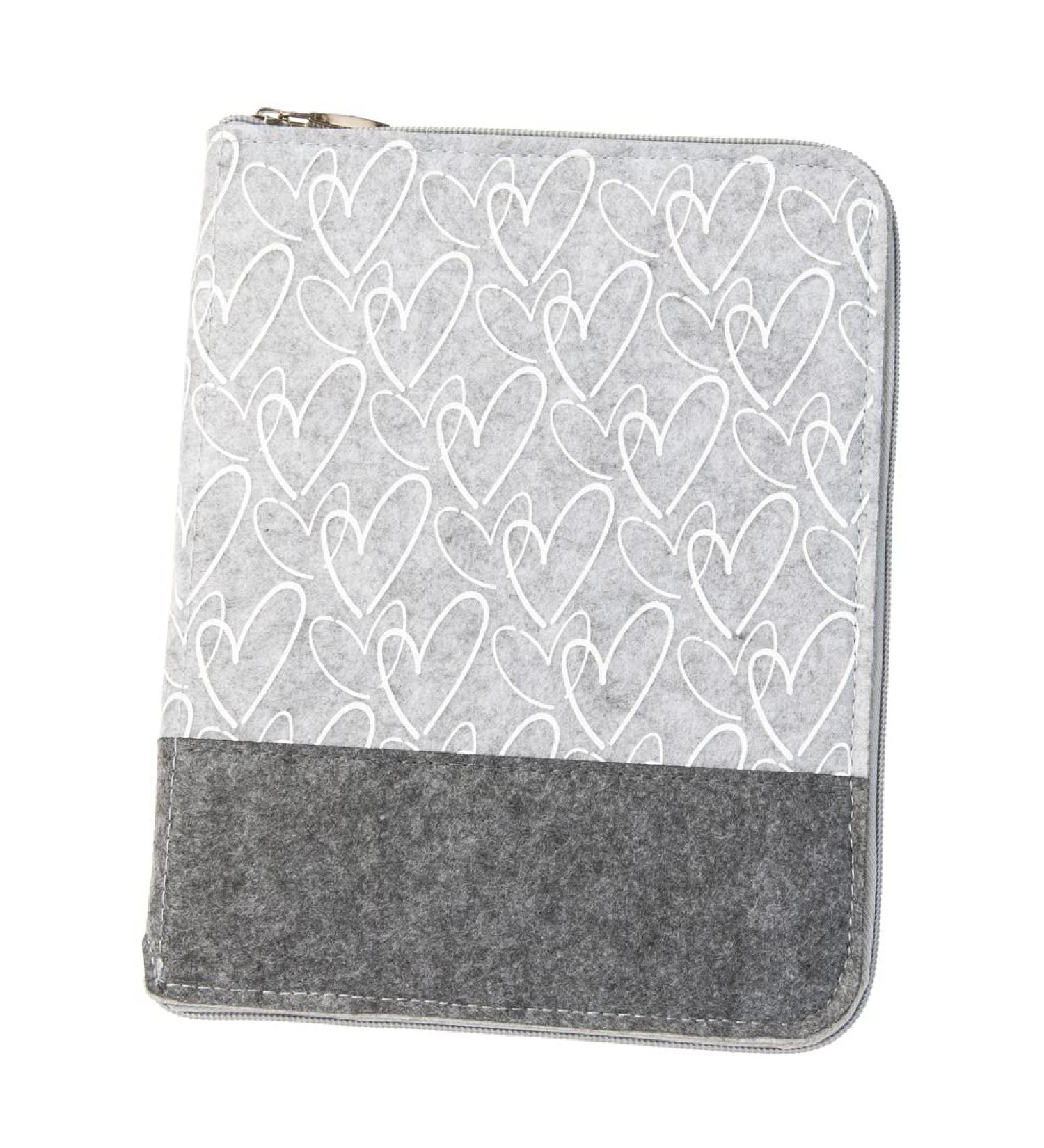 Luxdag A5 Moms Organizer with Zipper - Customizable Felt Cover for Mother's Pass Ultrasound Pics & Vaccination Record - Perfect Gift for Expecting Mothers - Light Gray/Heart Design - Buy Online on GoSupps.com