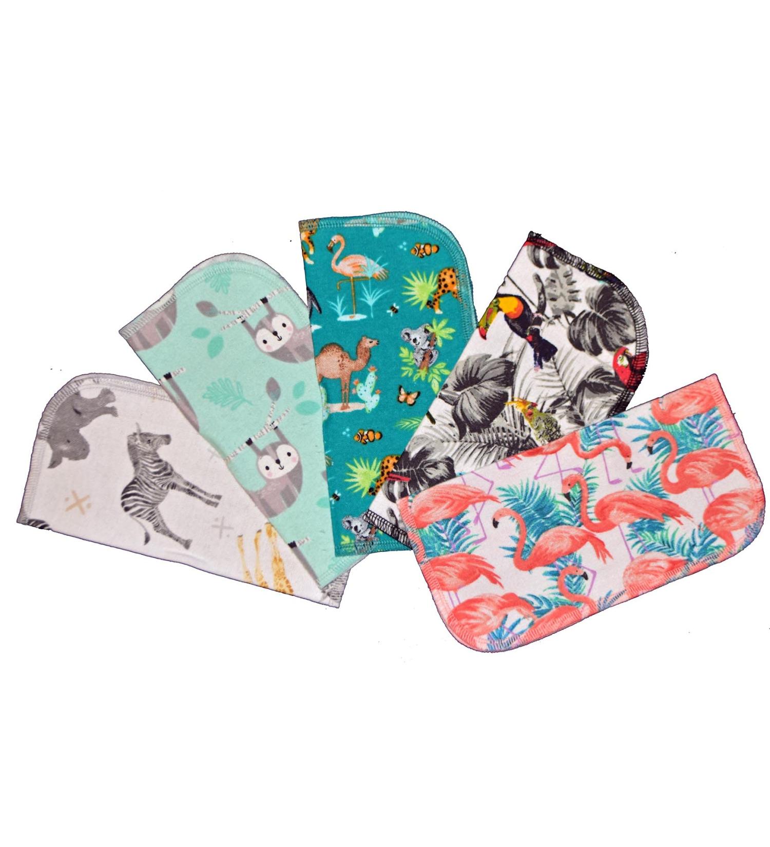 Set of 5 Zoological Wildlife Printed Flannel Little Wipes - 1 Ply, 8x8 Inches - Buy Online on GoSupps.com