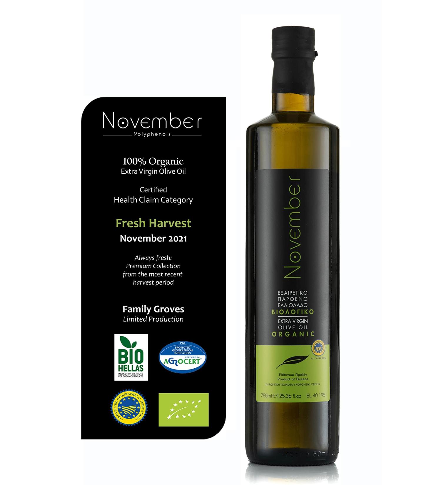 November 2022 Fresh Harvest Organic Extra Virgin Olive Oil - Premium BIO Greece - High Phenolic EVOO, Greek PGI 750ml - Buy Online on GoSupps.com