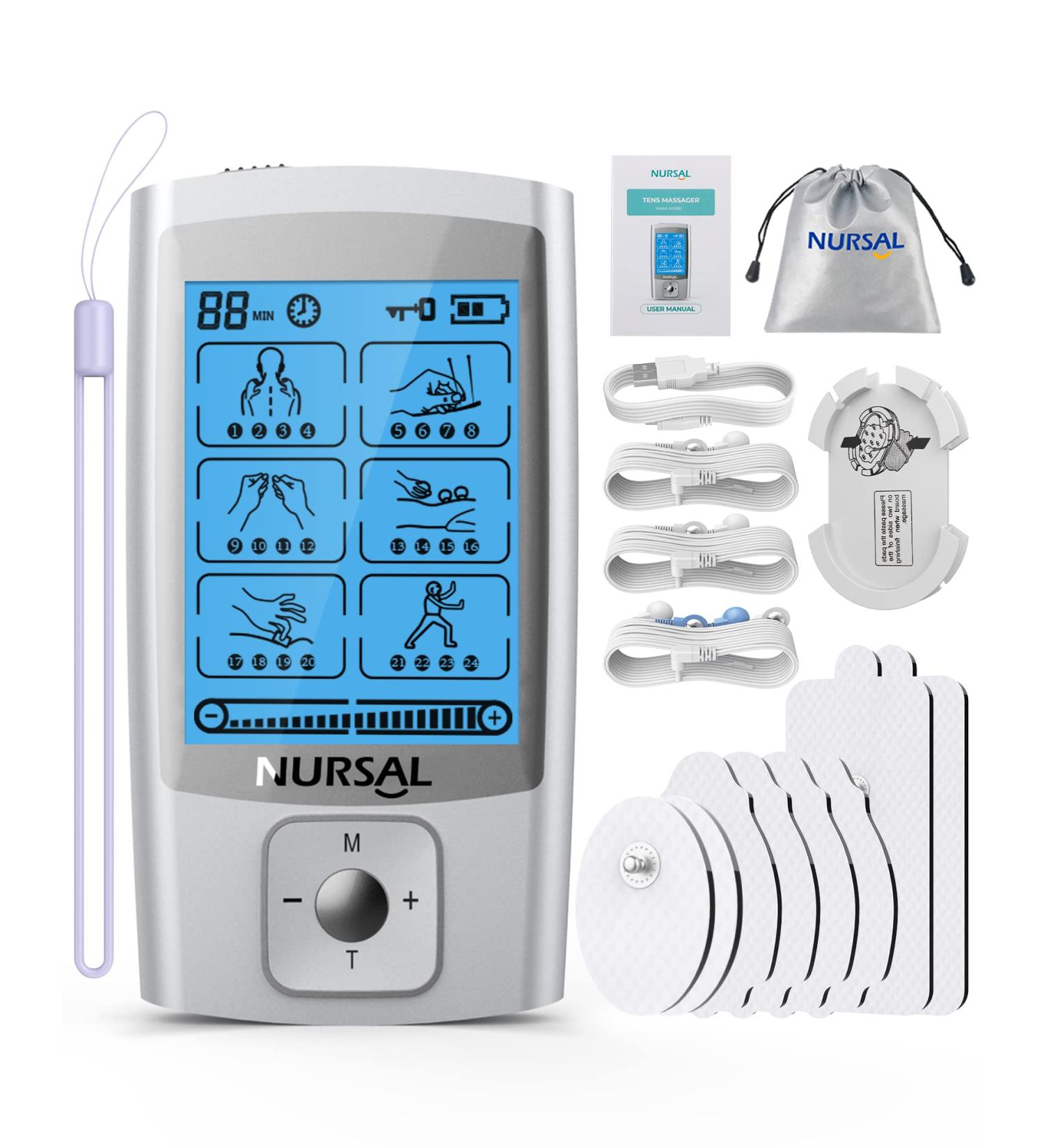 NURSAL 24 Modes TENS Unit Muscle Stimulator with Continuous Stimulation  Rechargeable Electronic Pulse Massager with 8 Pads for Back and Shoulder Pain Relief and Muscle Strength - Buy Online on GoSupps.com