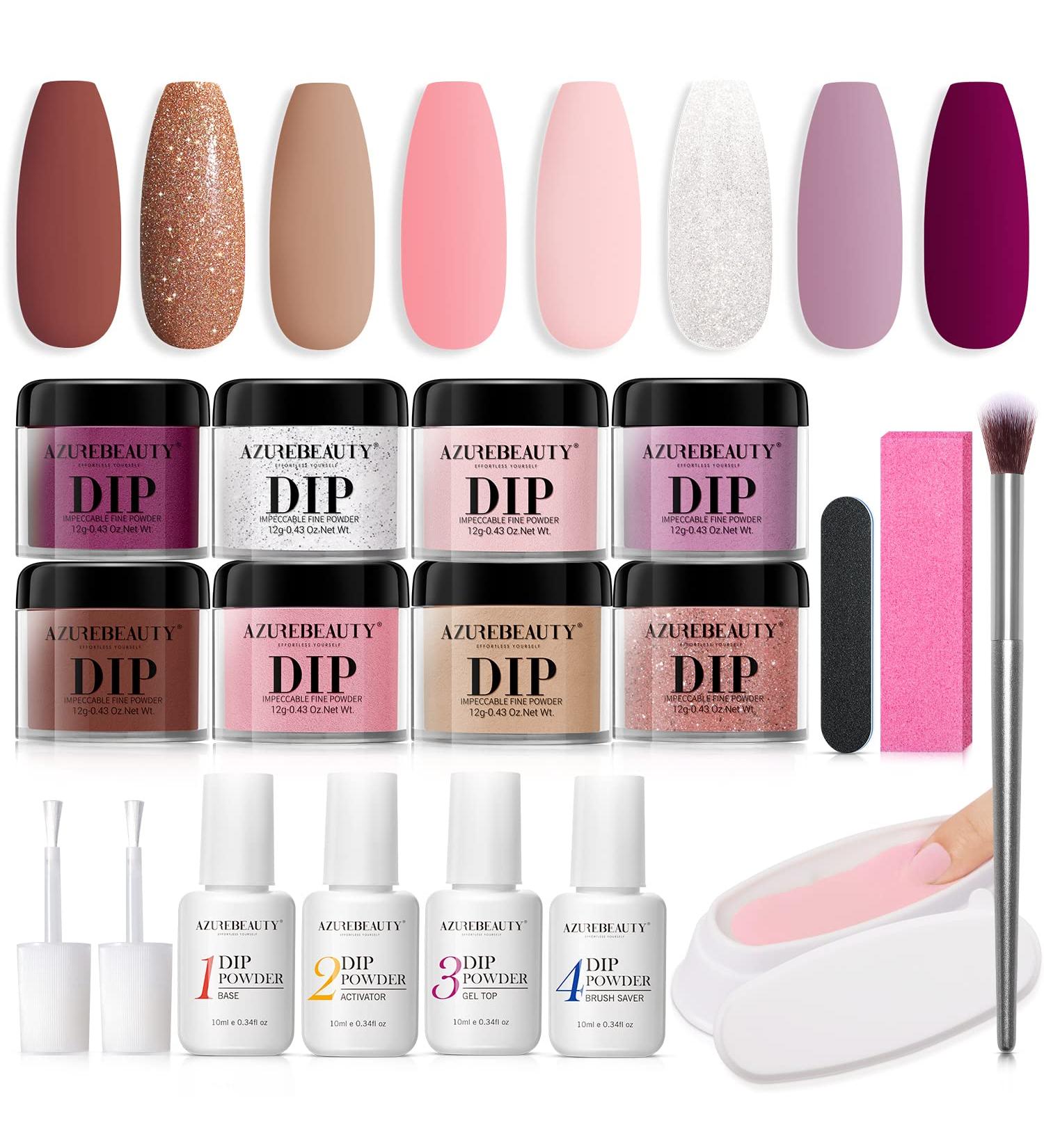AZUREBEAUTY 18Pcs Dip Powder Nail Kit - Baby Pink & Neutral Colors for Manicure Art | Salon or Home Use - Buy Online on GoSupps.com